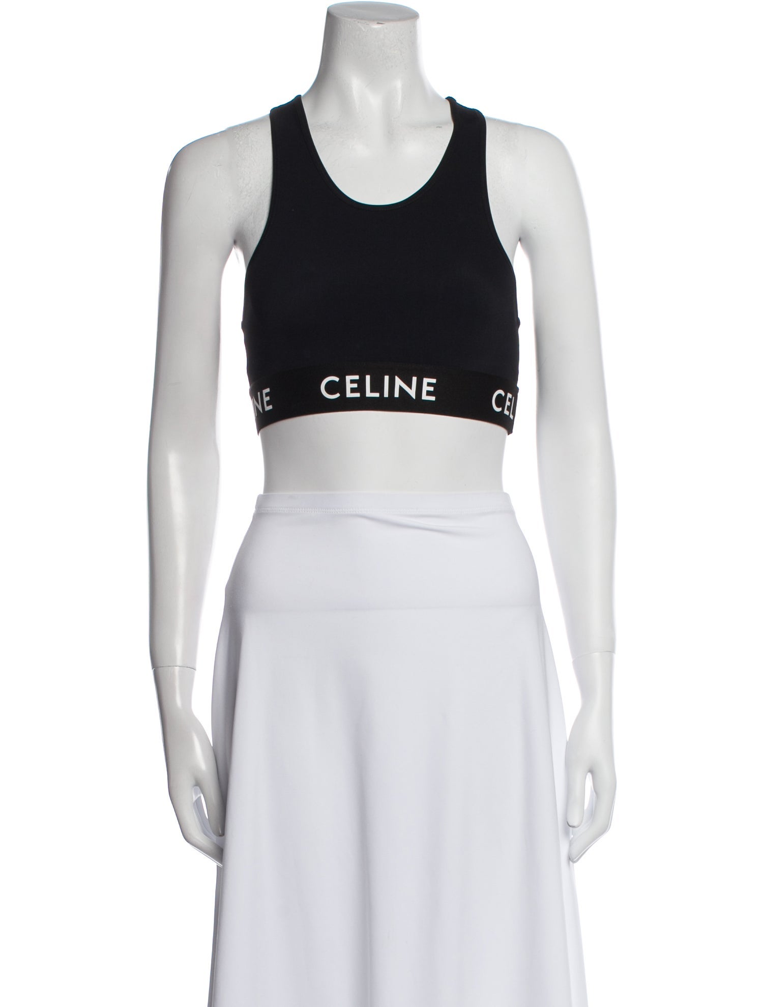 Celine Graphic Print Scoop Neck Crop Top