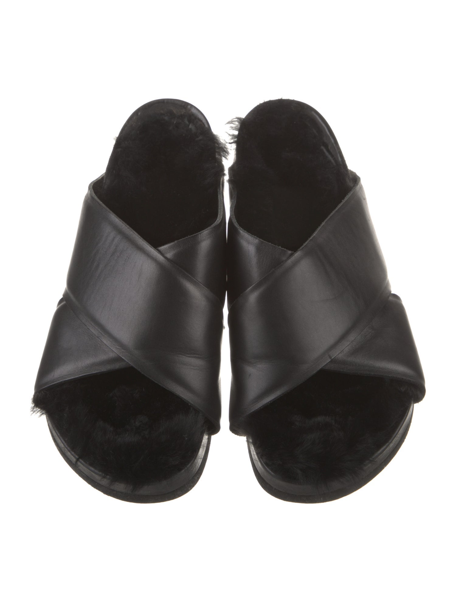 Leather Fur Trim Slides