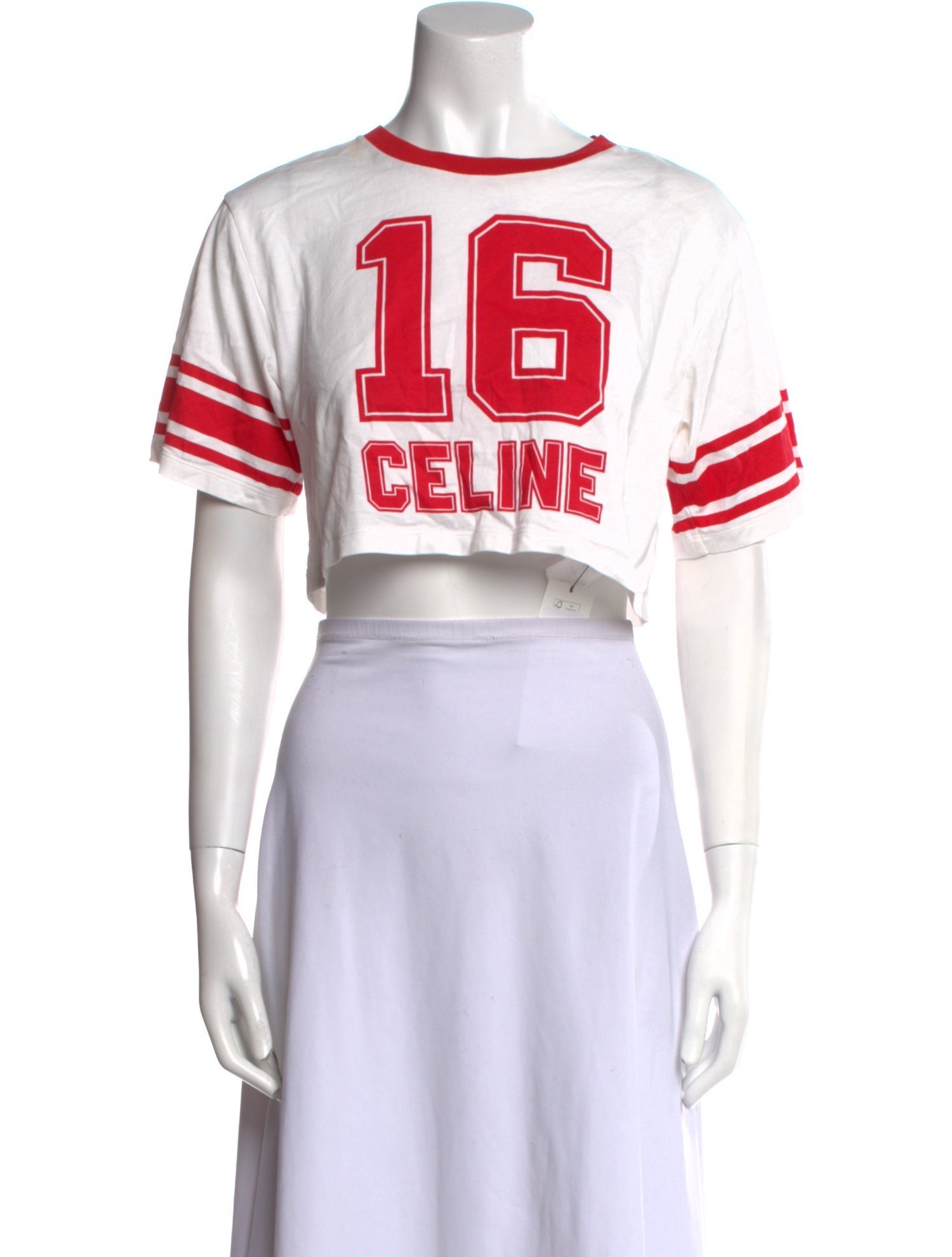 Celine Graphic Print Crew Neck Crop Top