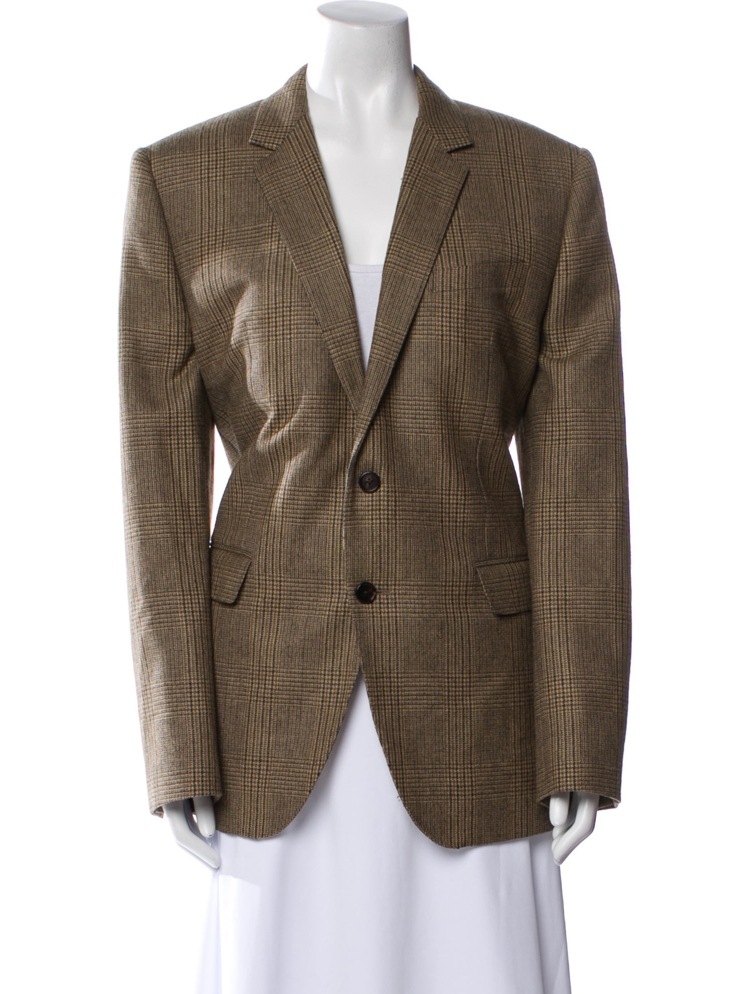 Celine Wool Plaid Print Blazer
