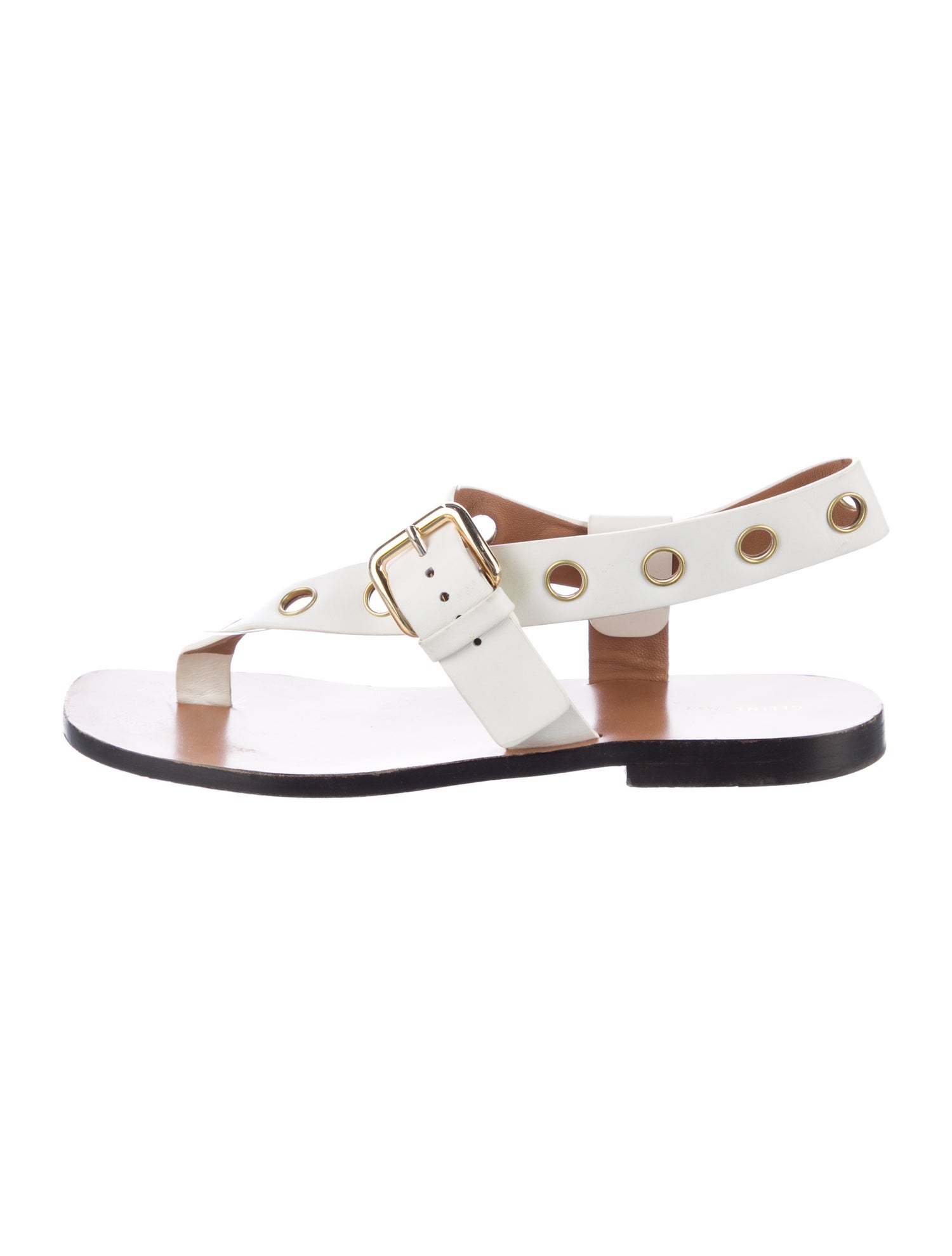 Celine Leather Eyelet Trim Slingback Sandals