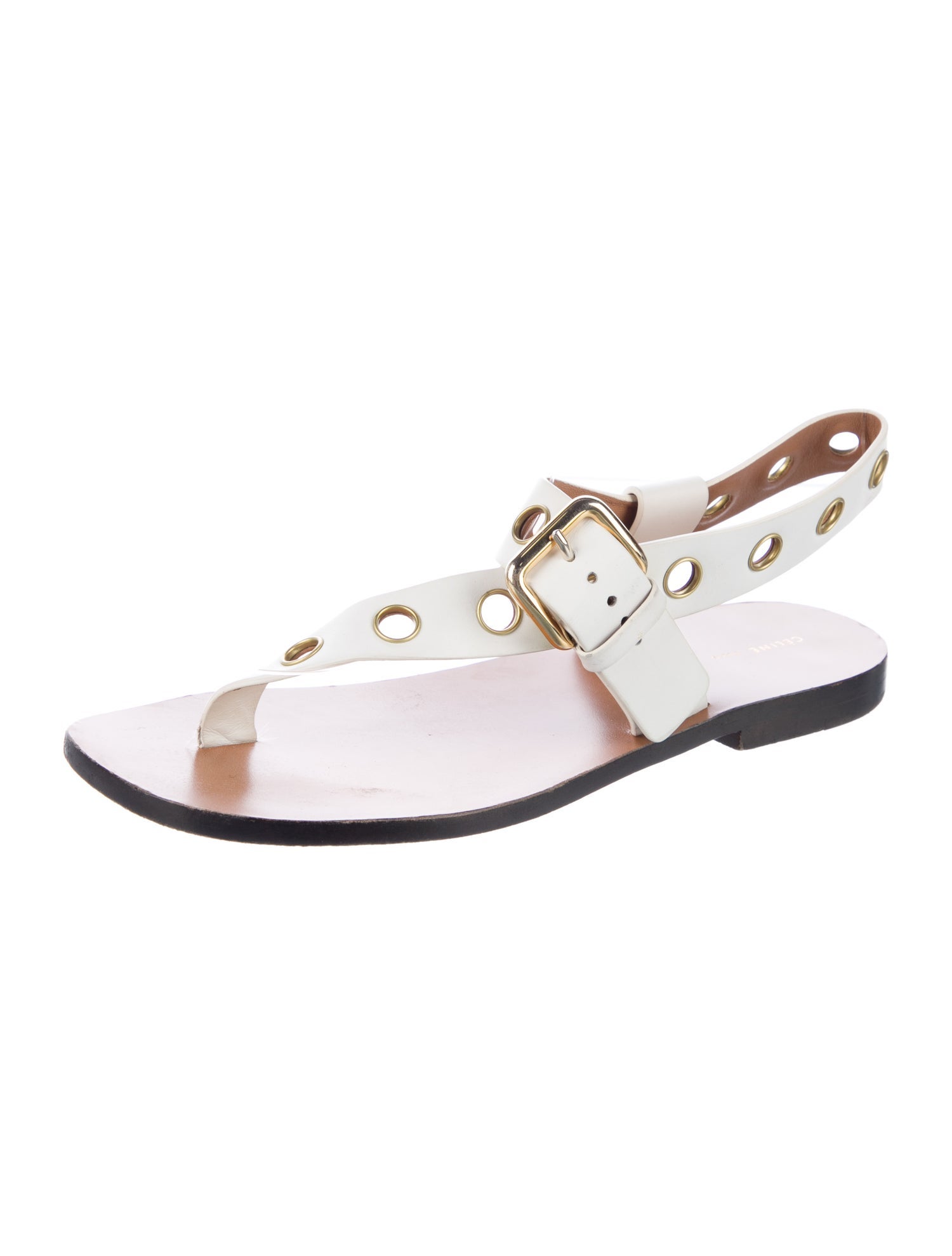 Celine Leather Eyelet Trim Slingback Sandals