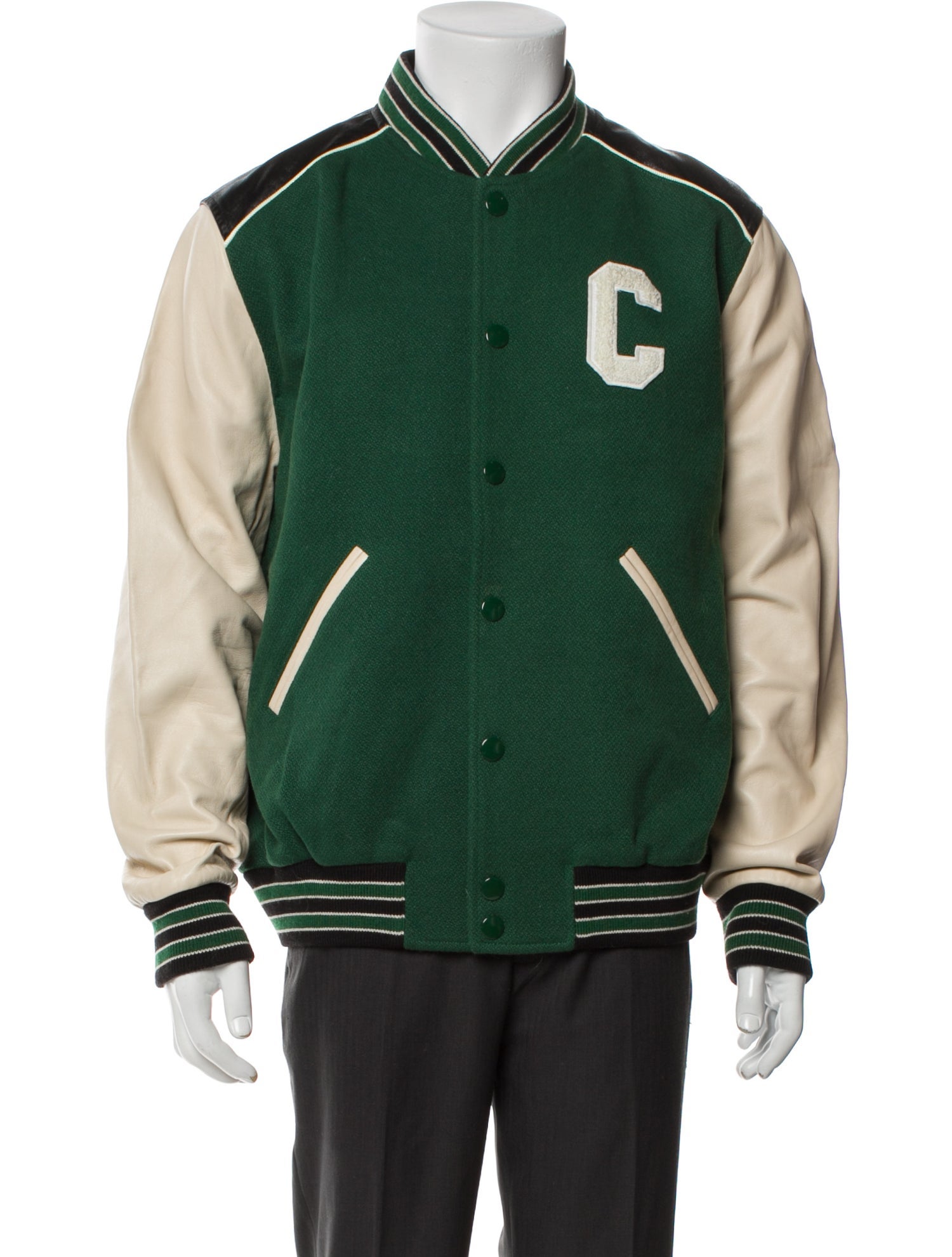 Celine Wool Colorblock Pattern Varsity Jacket