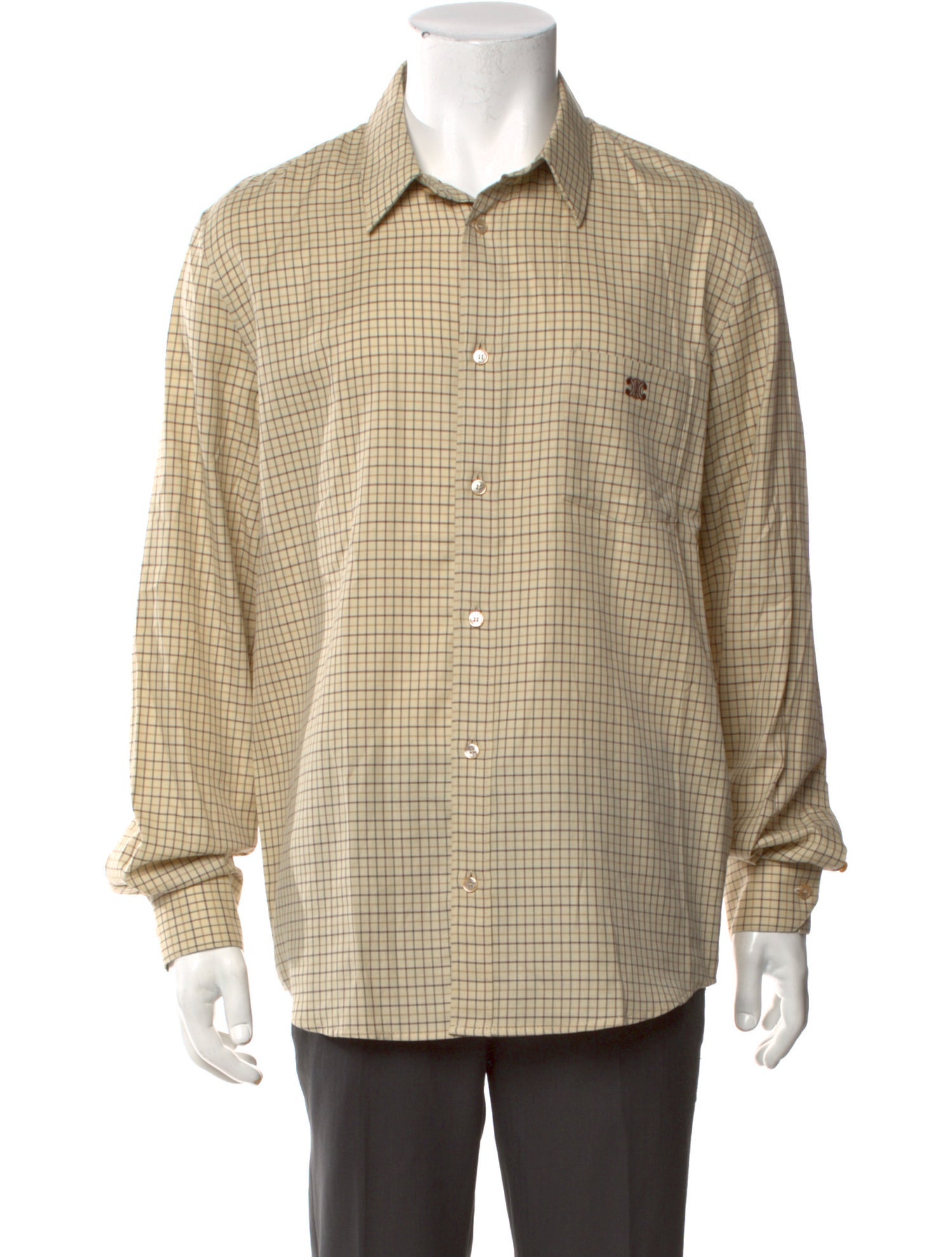 Celine Plaid Print Long Sleeve Shirt