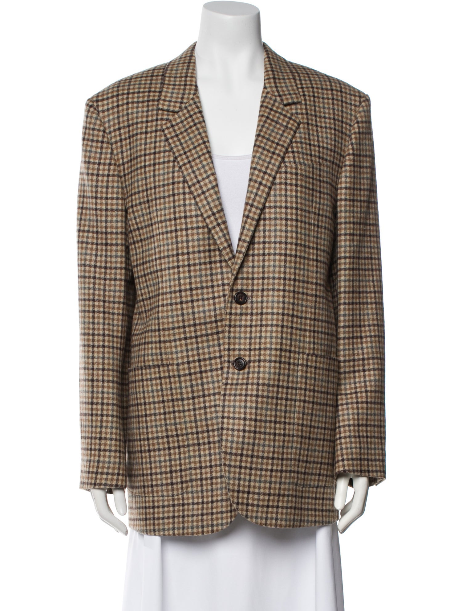 Celine Wool Plaid Print Blazer