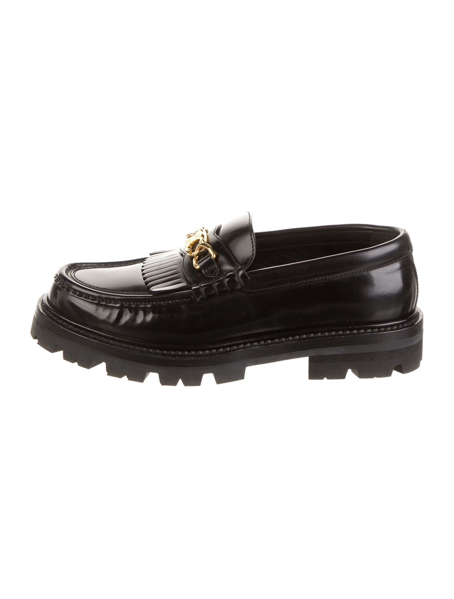 Celine Leather Fringe Trim Accent Loafers