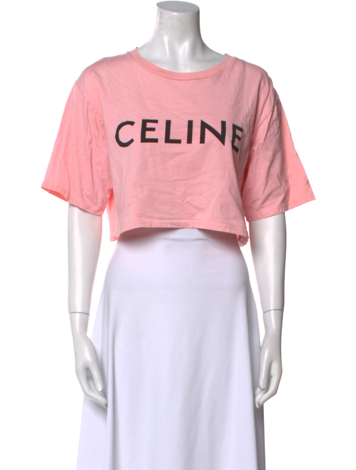 Celine Graphic Print Crew Neck Crop Top