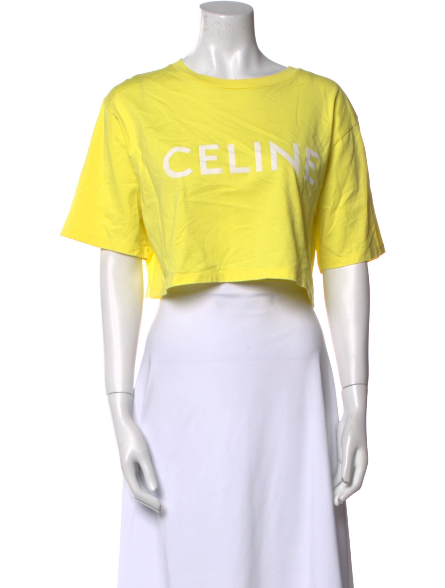 Celine Graphic Print Crew Neck Crop Top