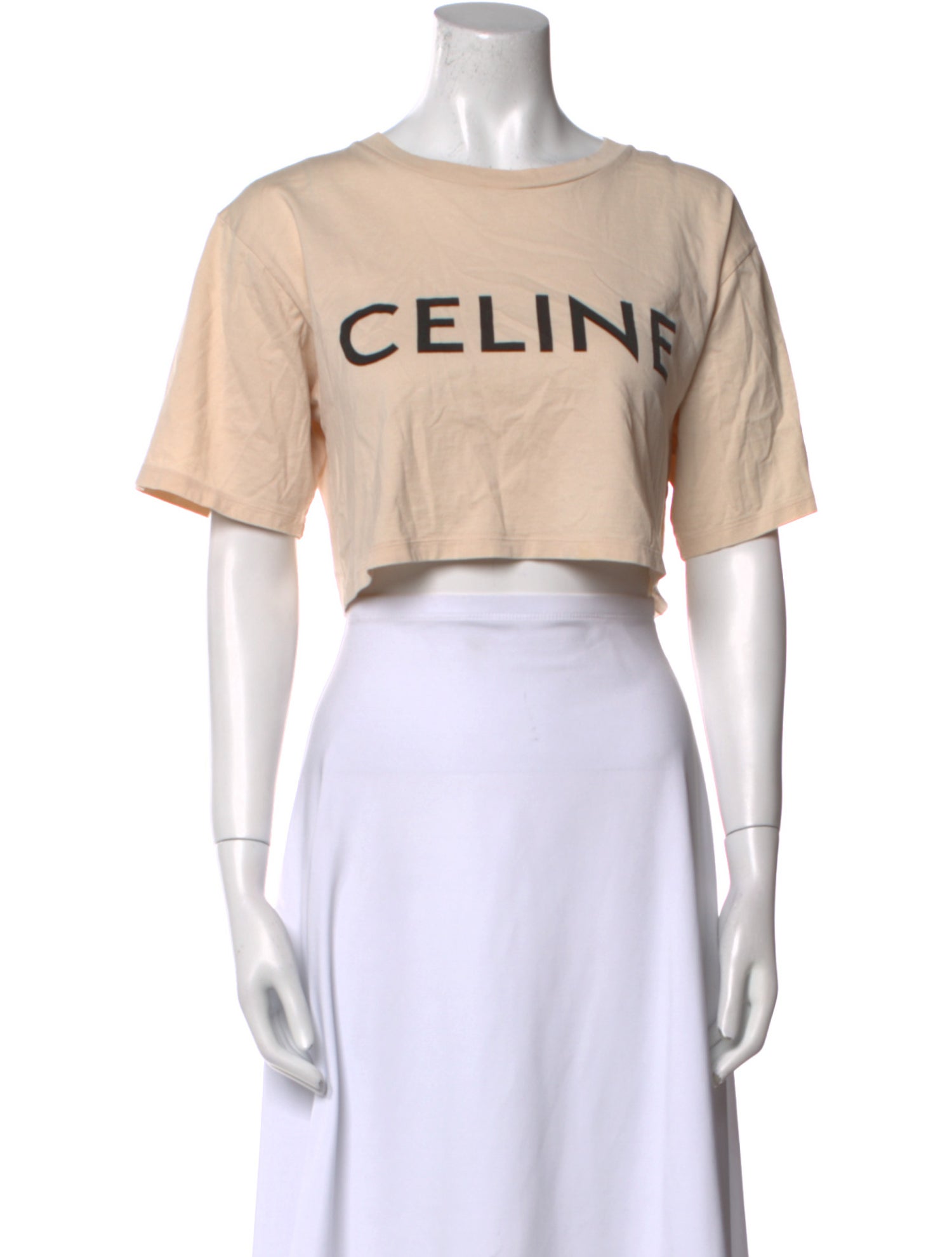 Celine Graphic Print Crew Neck Crop Top