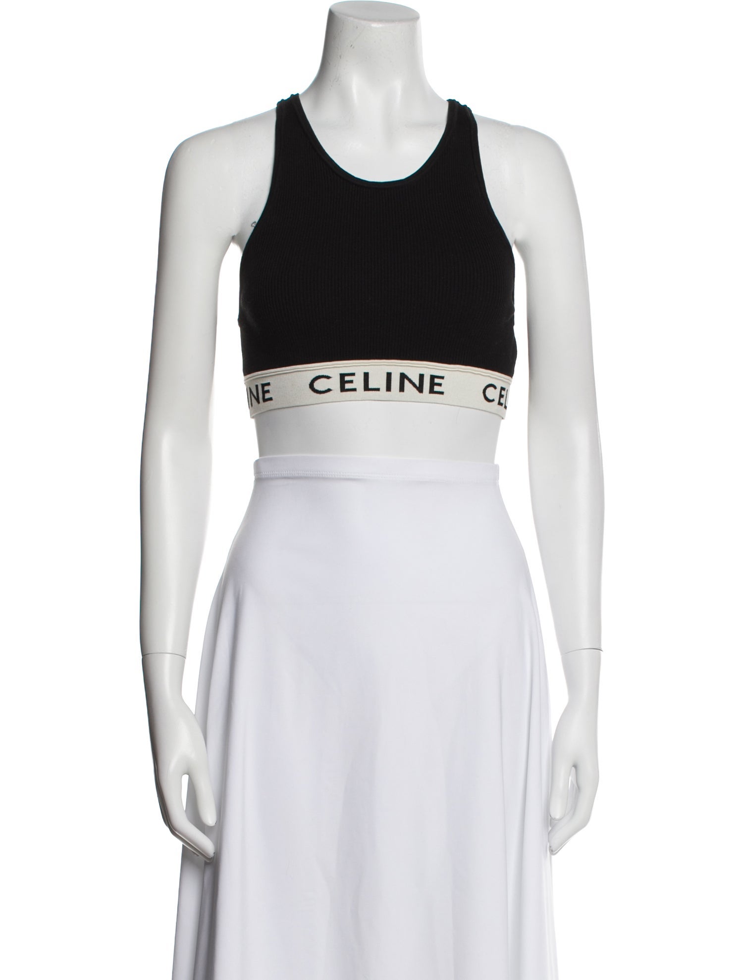Celine Graphic Print Scoop Neck Crop Top