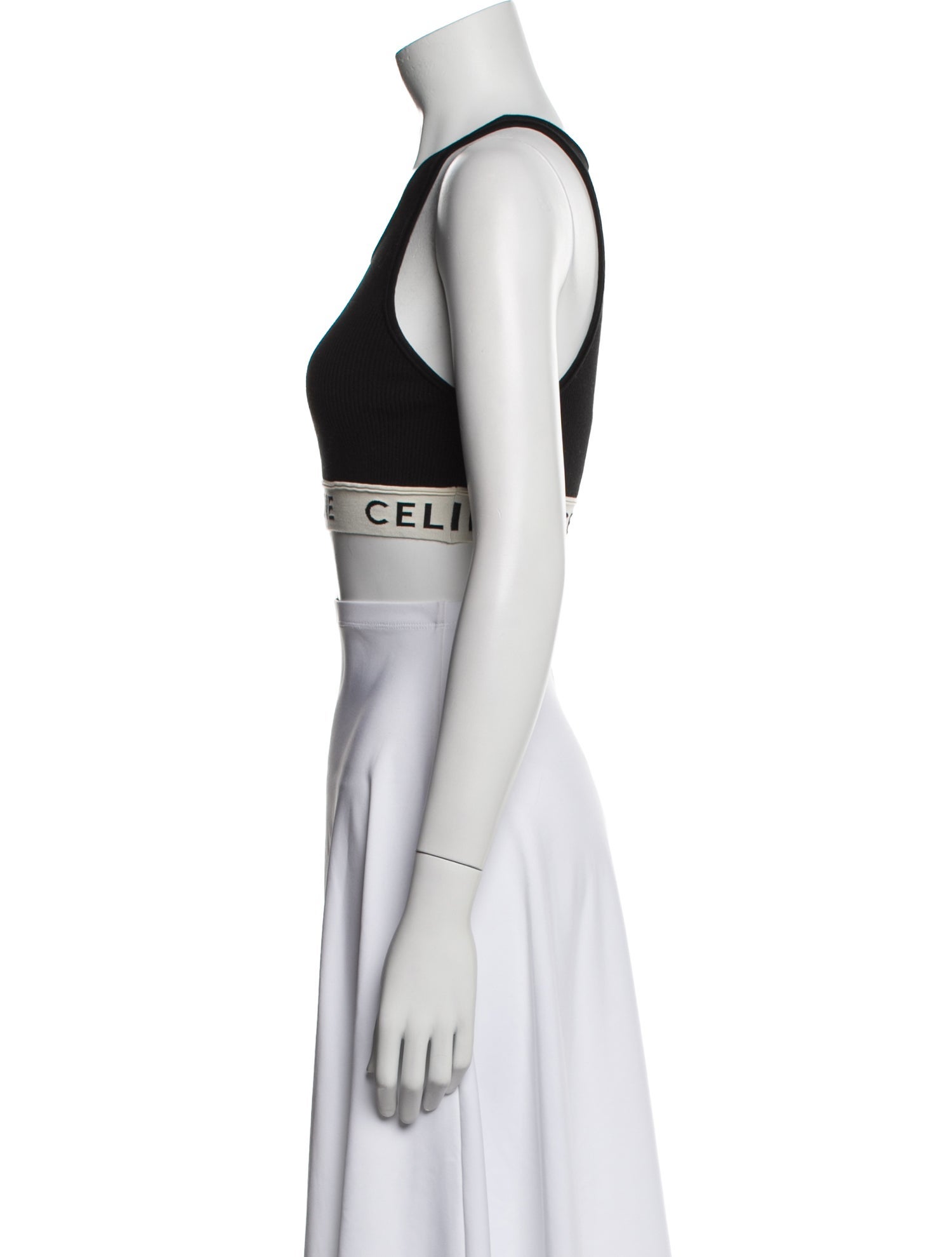 Celine Graphic Print Scoop Neck Crop Top