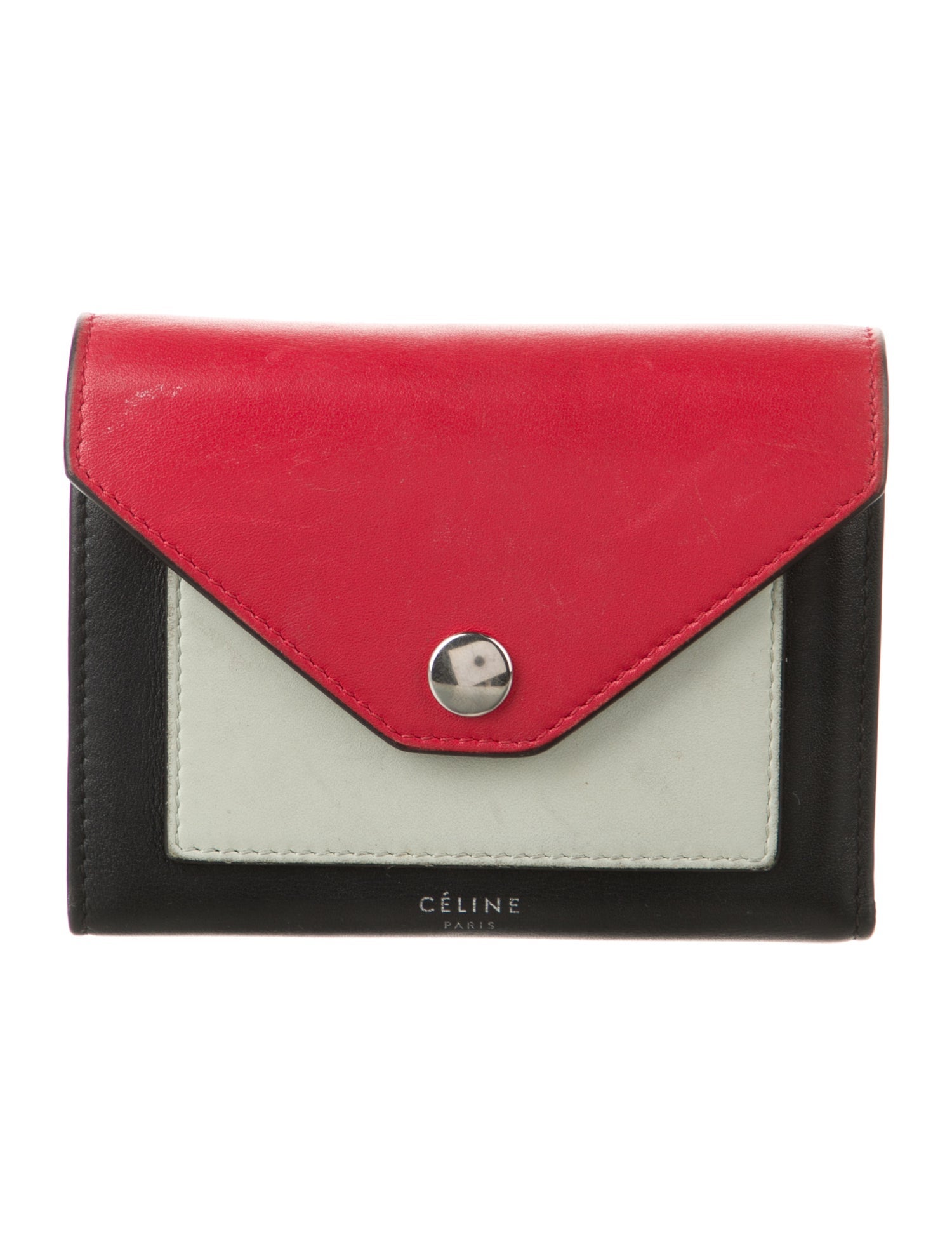 Celine Leather Colorblock Pattern Compact Wallet