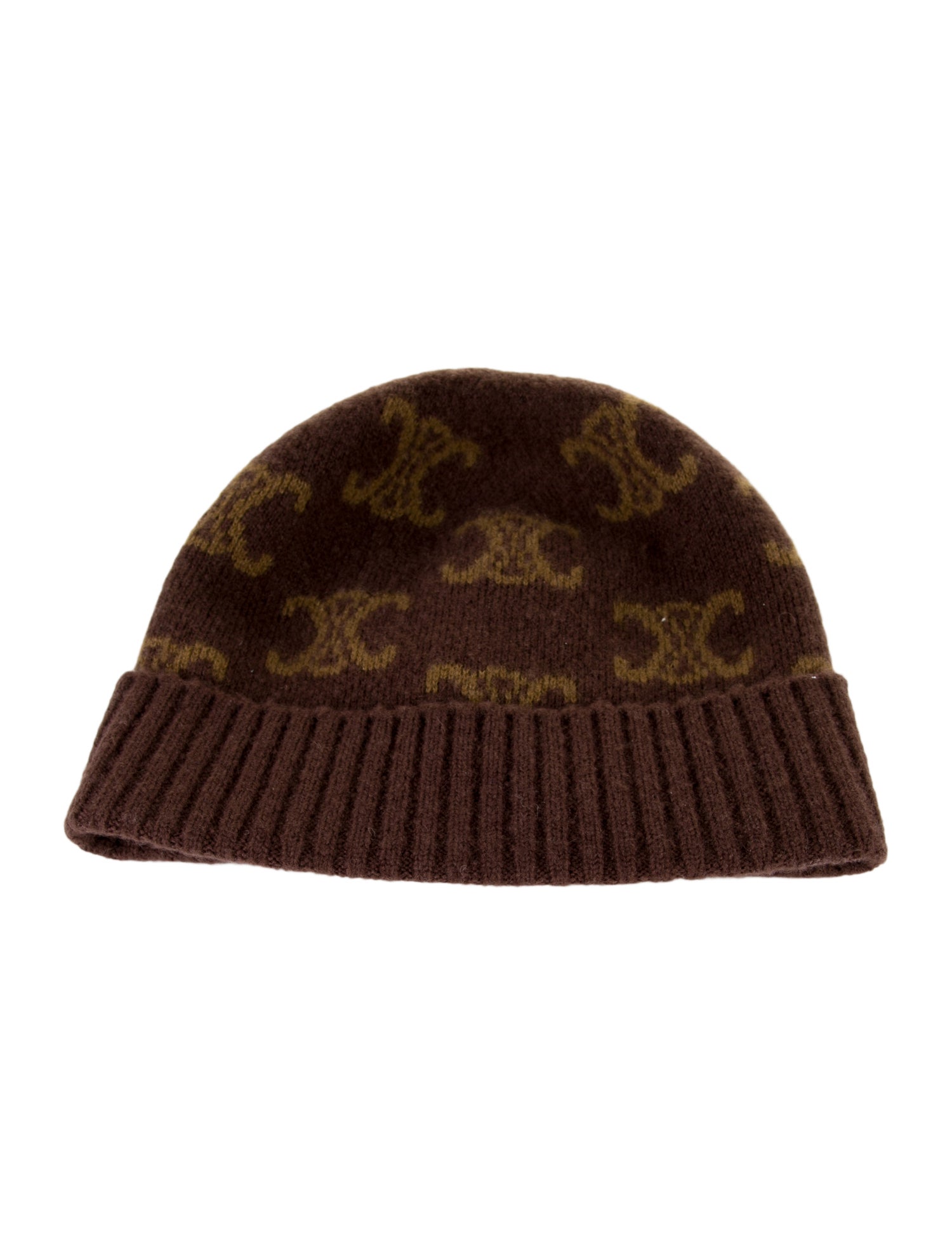 Celine Triomphe Patterned Wool Knit Beanie w/ Tags