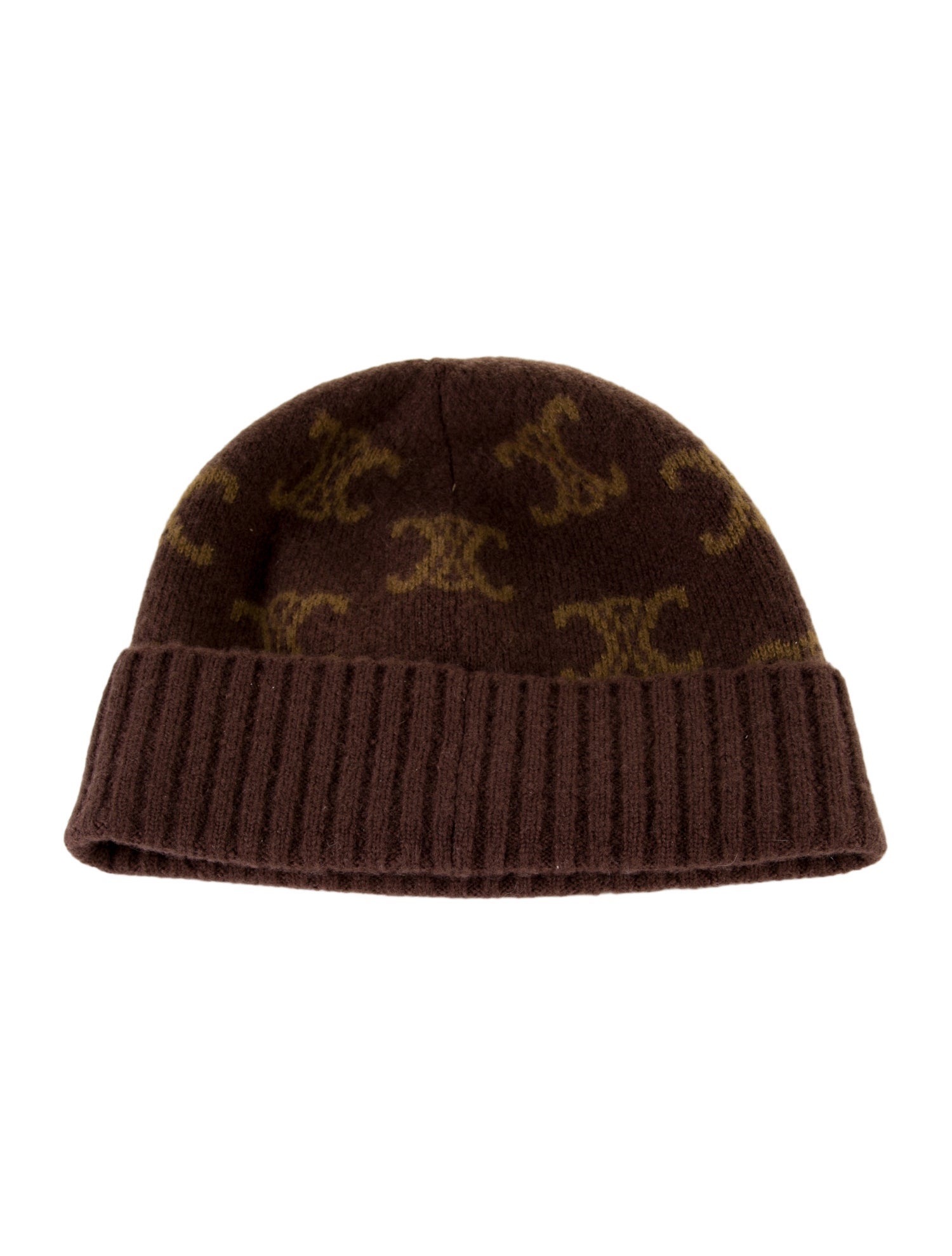 Celine Triomphe Patterned Wool Knit Beanie w/ Tags