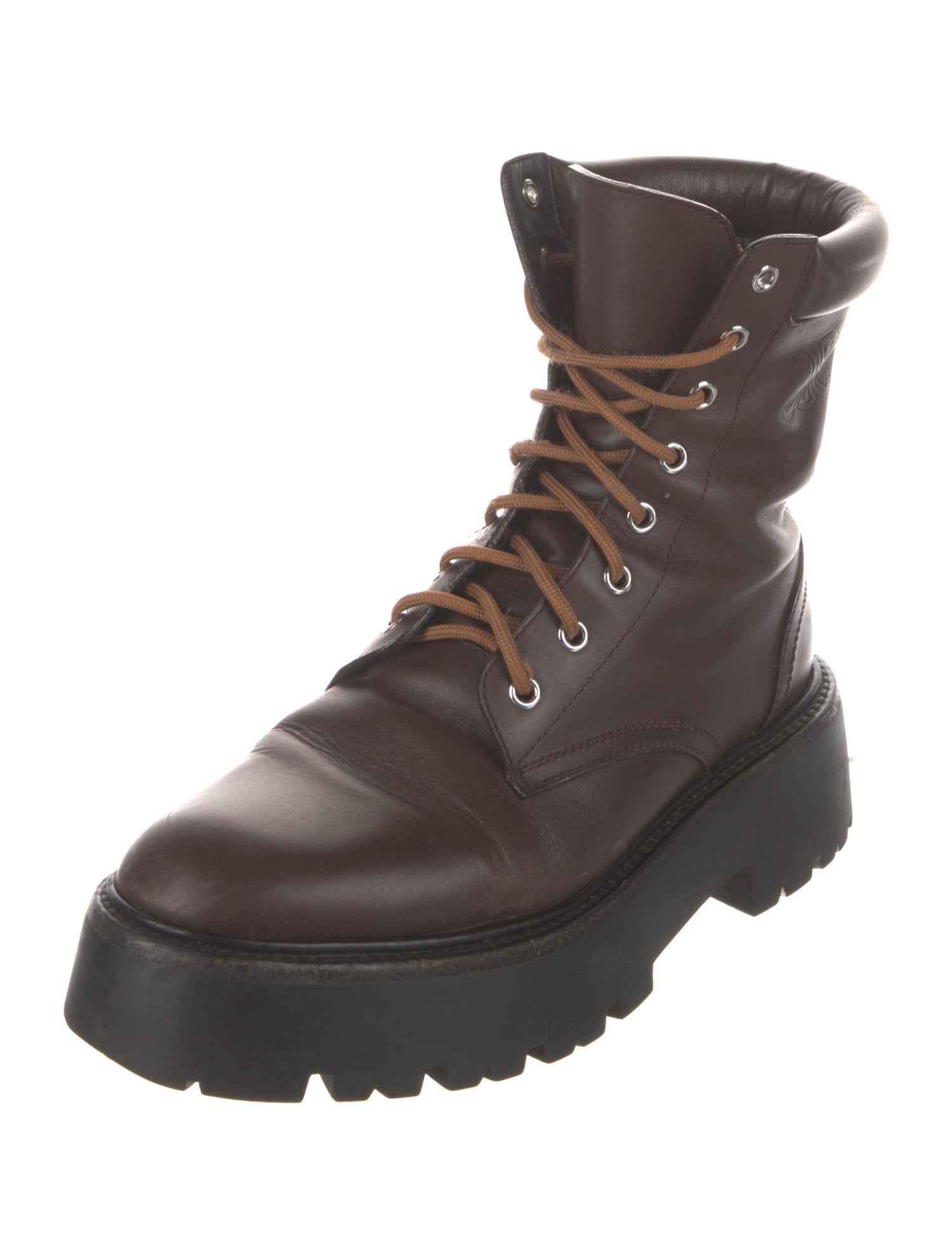 Celine Leather Colorblock Pattern Combat Boots