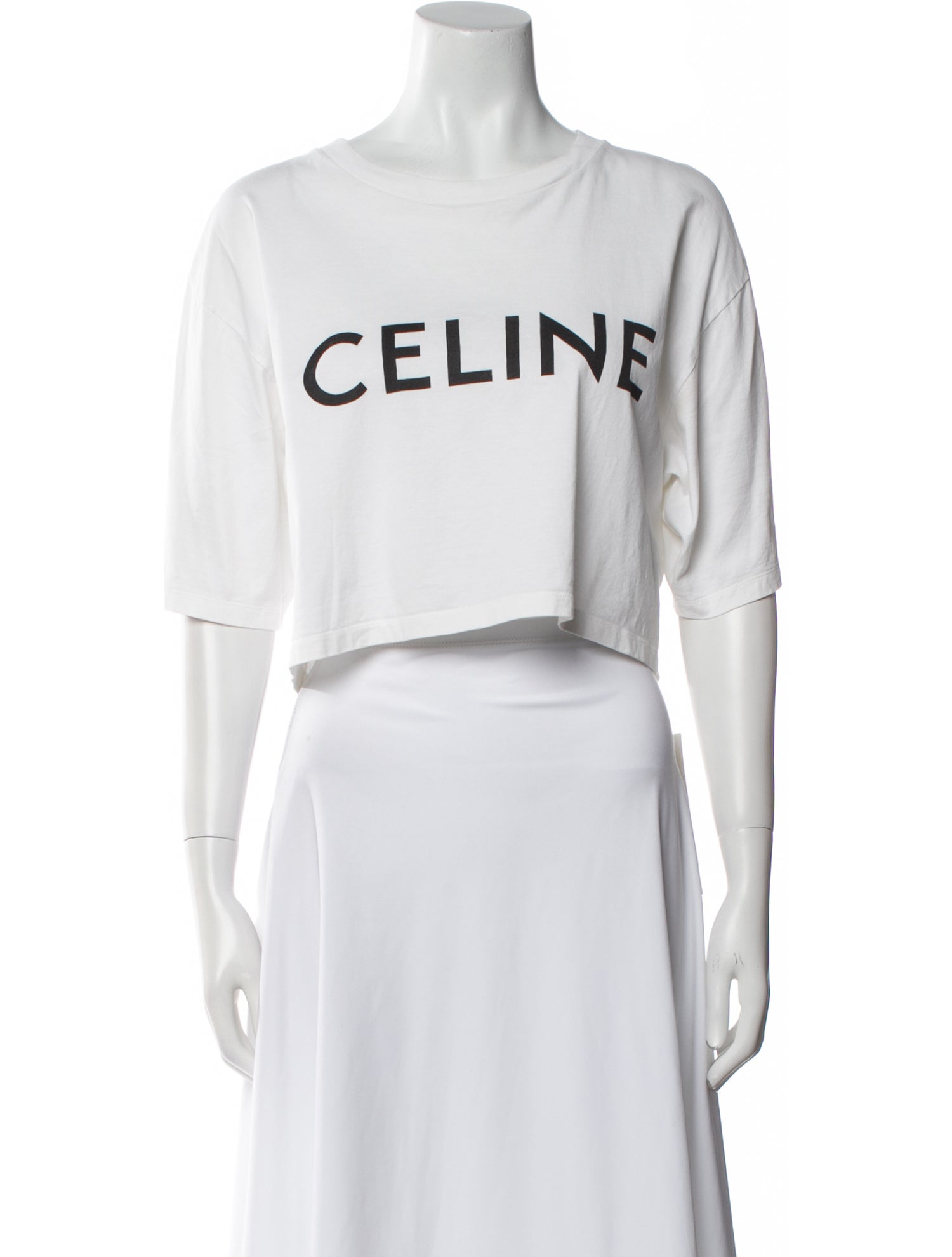 Celine Graphic Print Crew Neck Crop Top