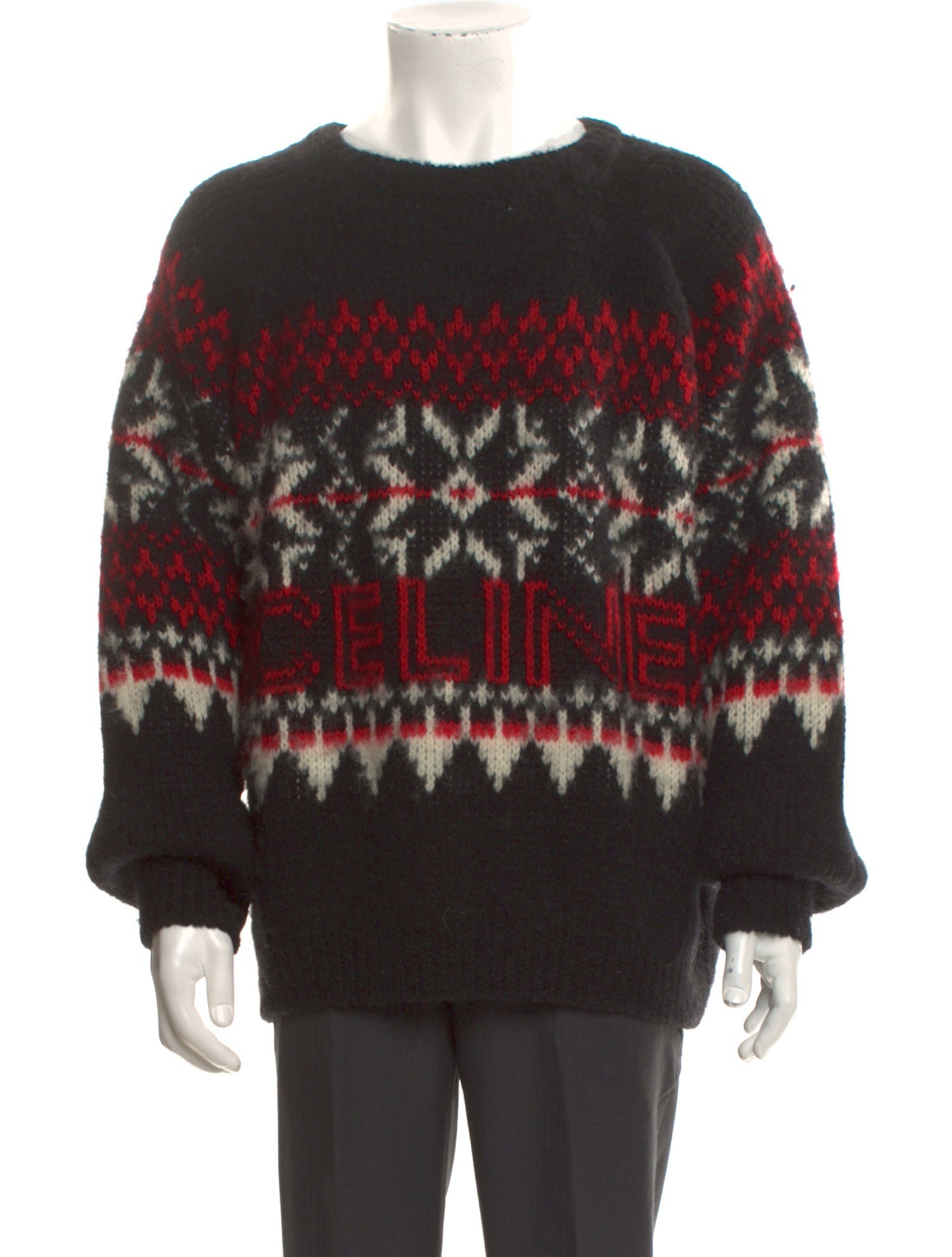 Celine 2022 Fair Isle Logo Boxy Pullover Pullover