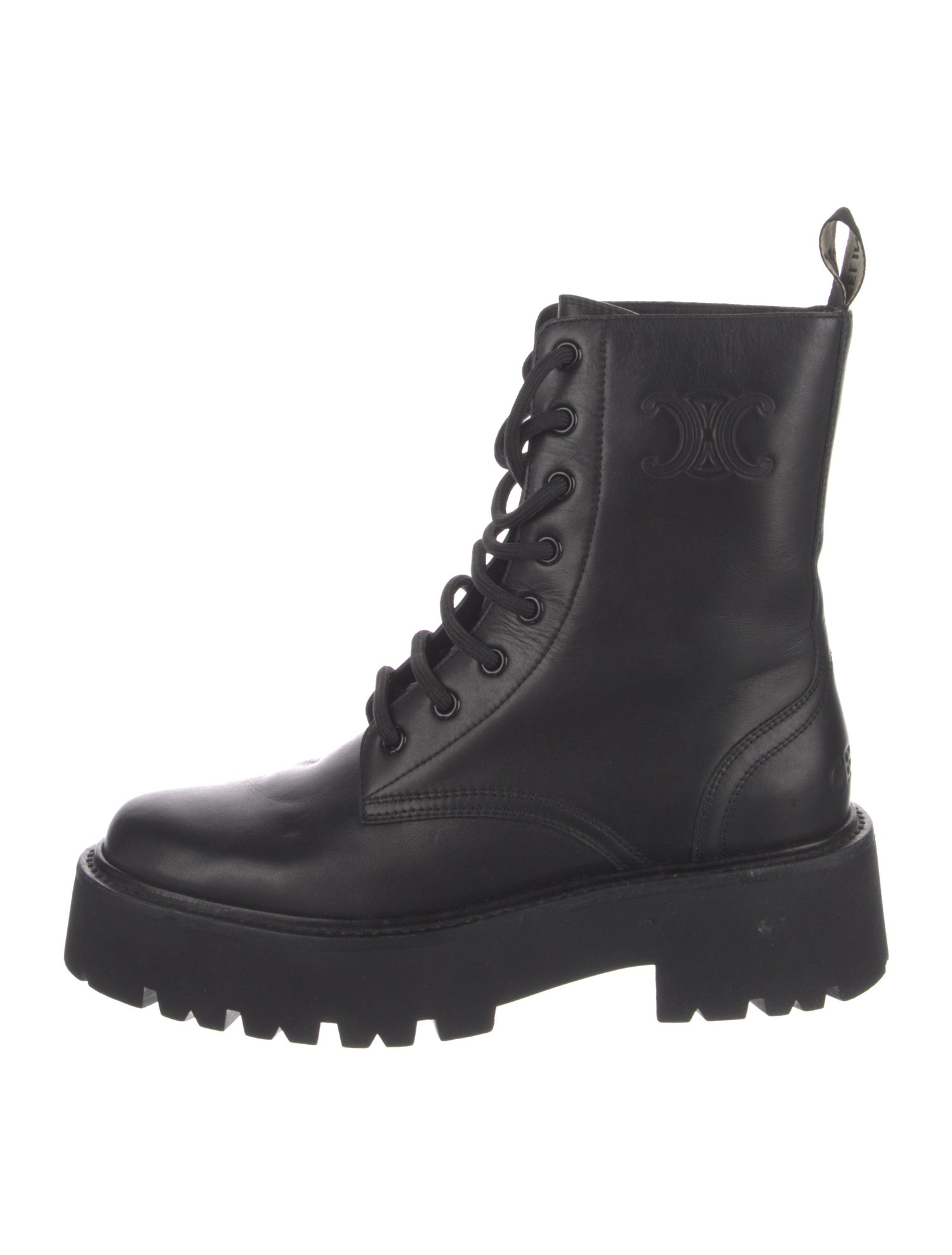Celine Leather Whipstitch Trim Combat Boots