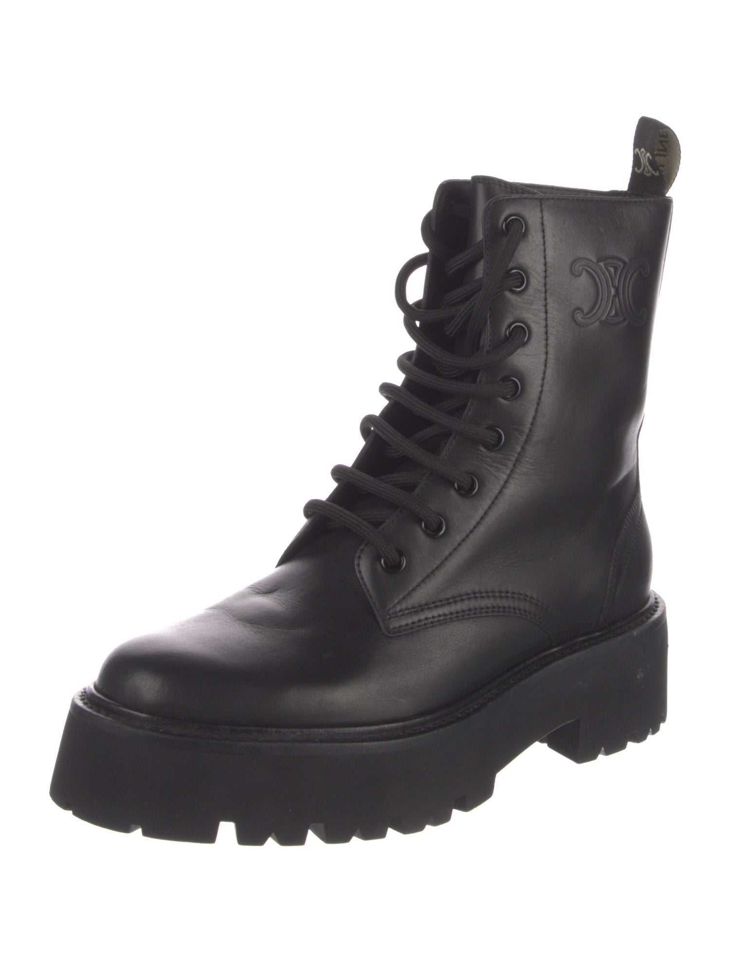 Celine Leather Whipstitch Trim Combat Boots