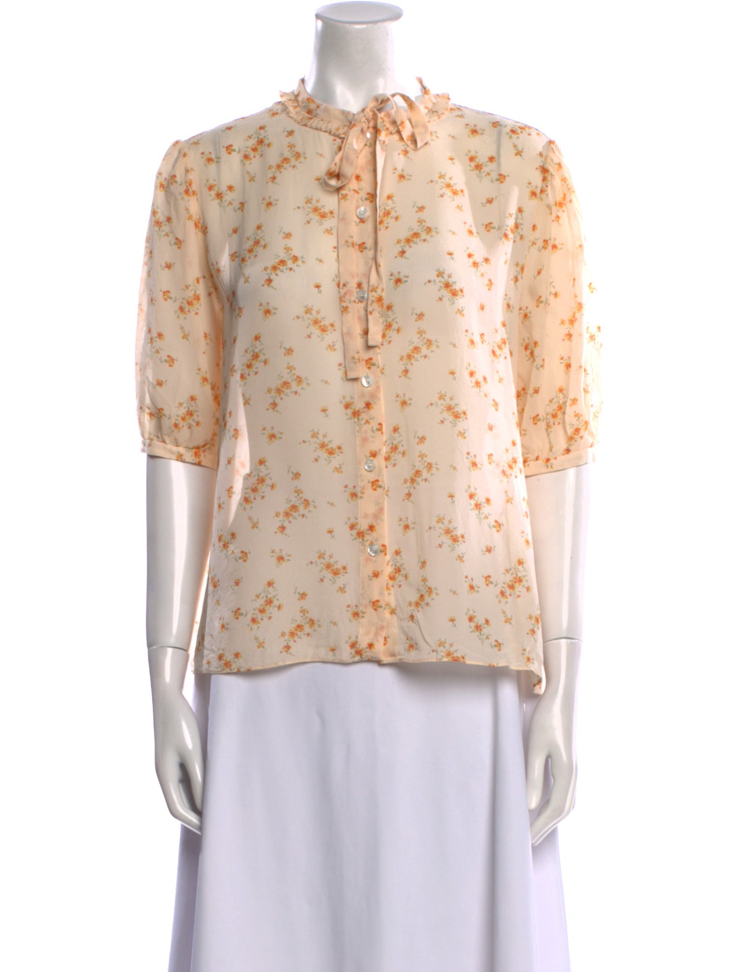 Celine Floral Print Short Sleeve Silk Blouse w/ Tags