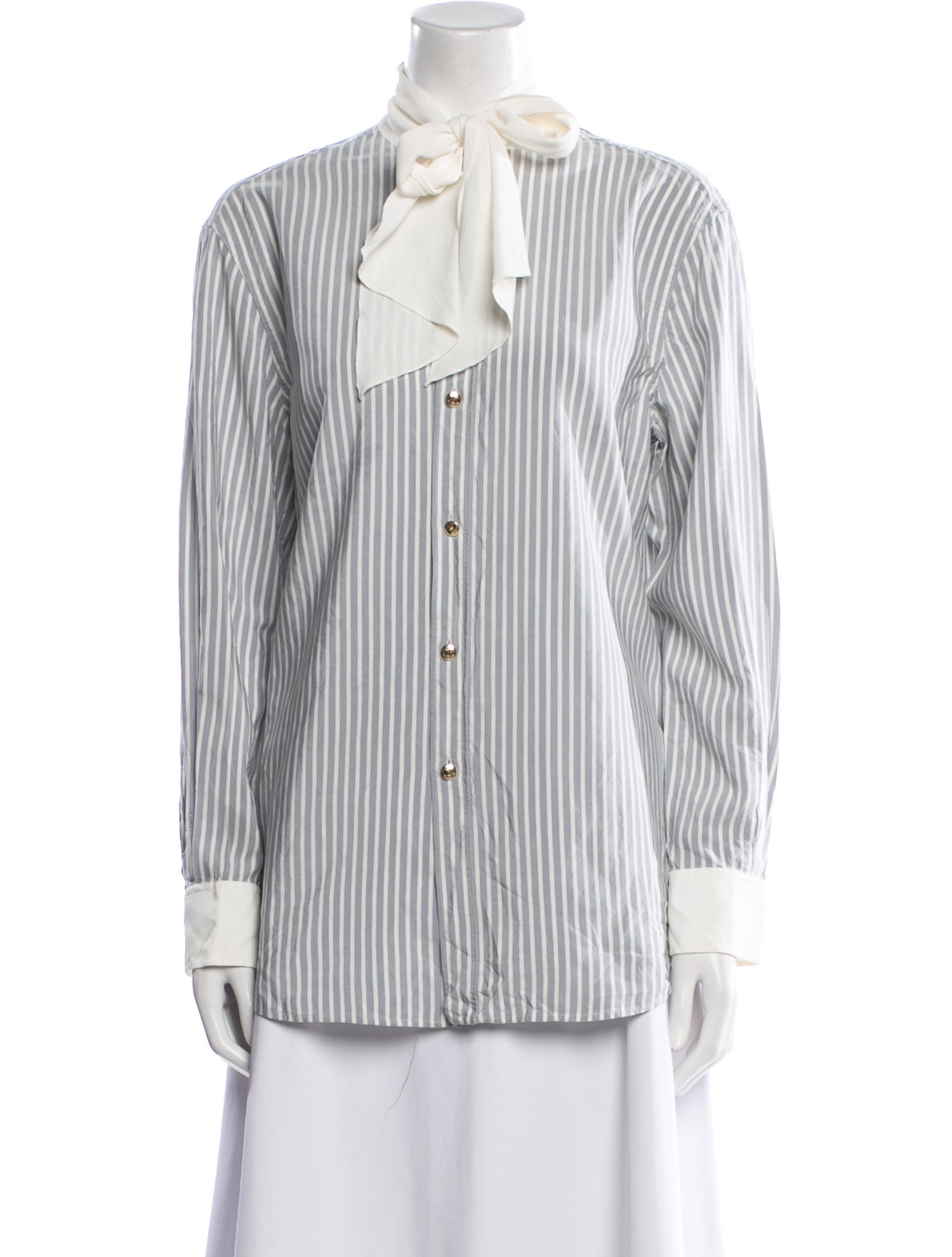 Celine Tomboy Striped Long Sleeve Silk Button-Up Top w/ Tags