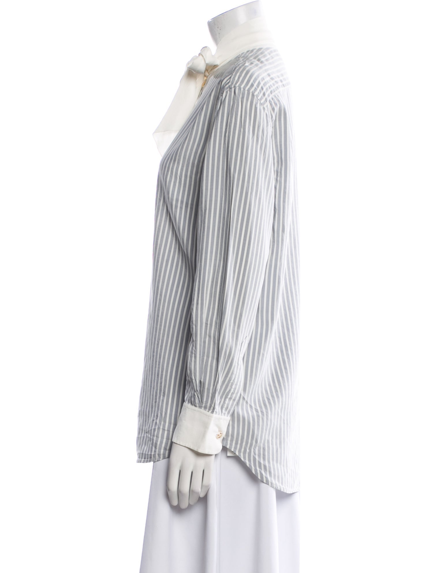 Celine Tomboy Striped Long Sleeve Silk Button-Up Top w/ Tags