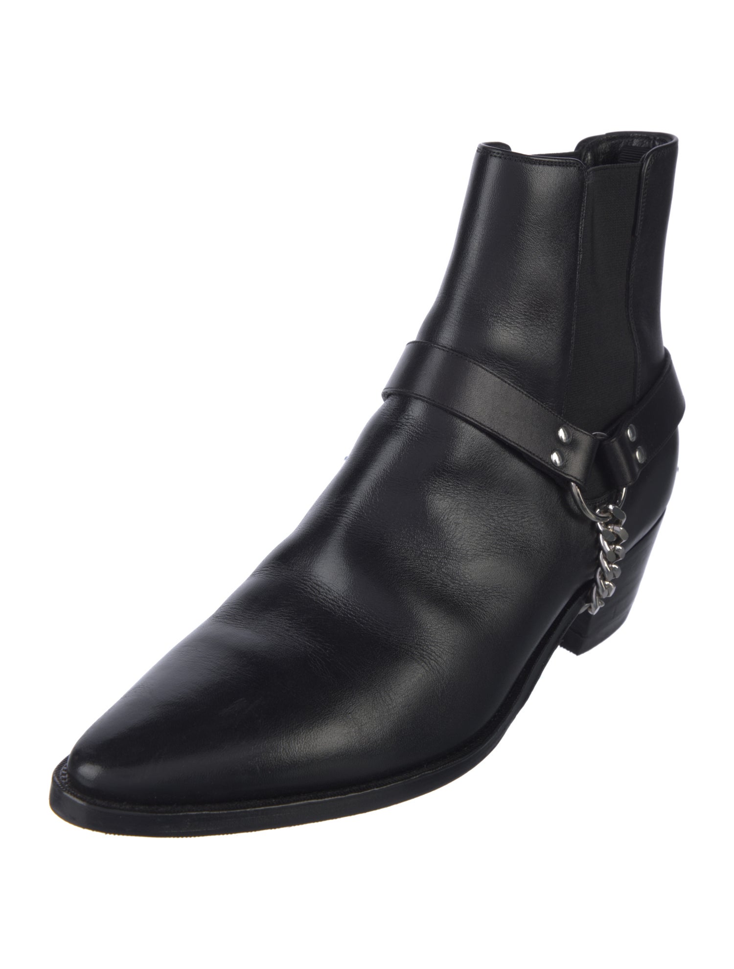 Celine Leather Chain-Link Accents Boots
