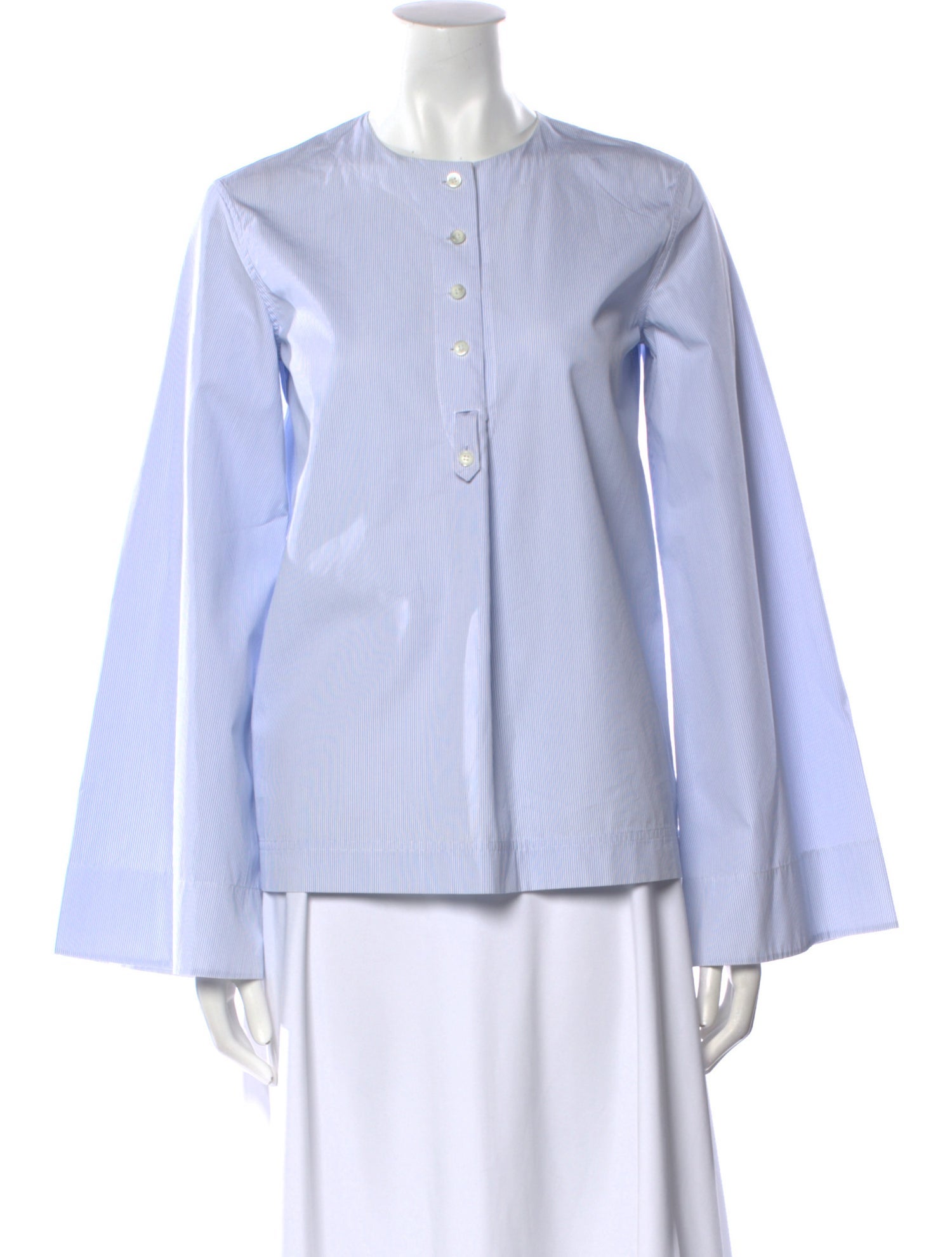 Celine Striped Crew Neck Button-Up Top