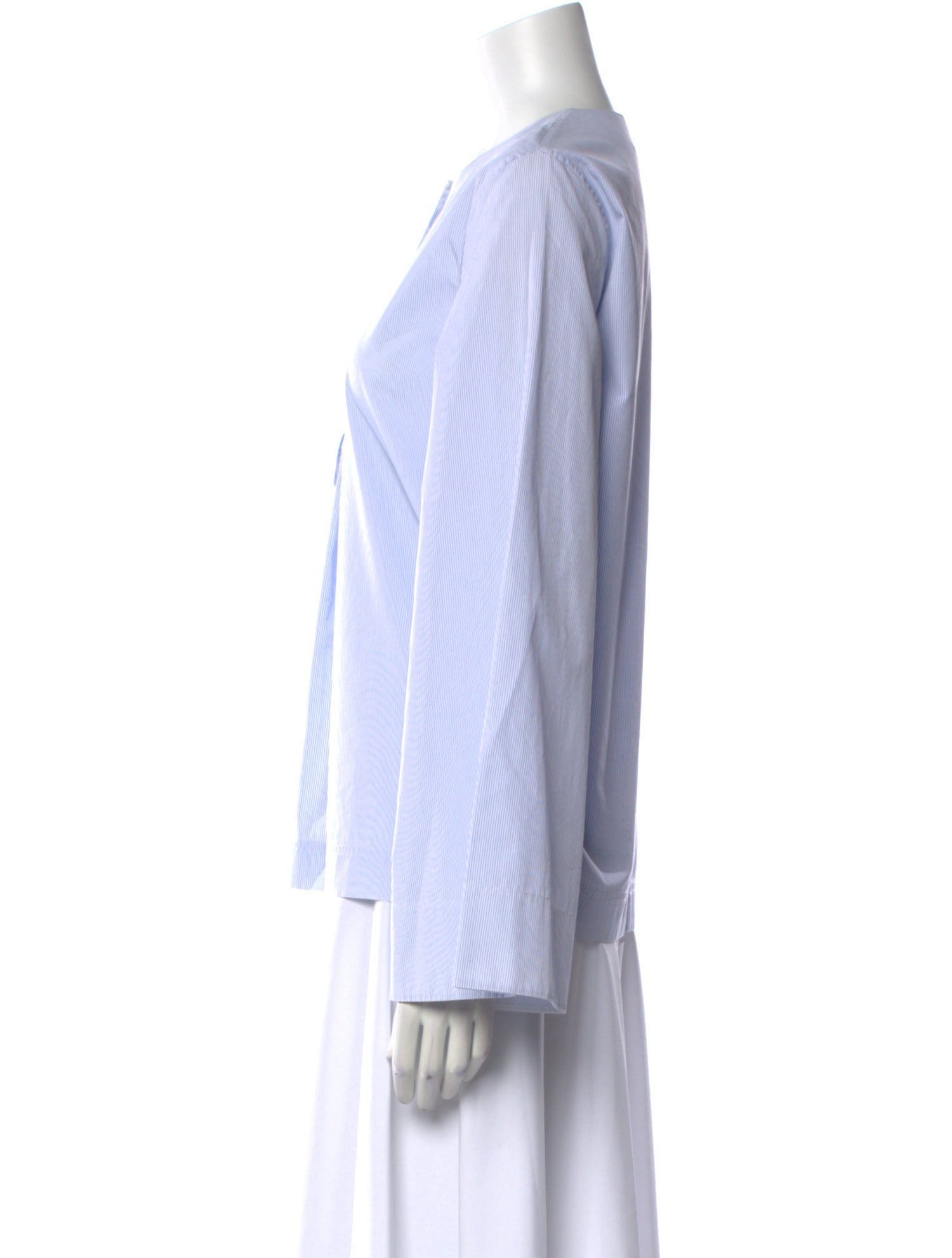 Celine Striped Crew Neck Button-Up Top