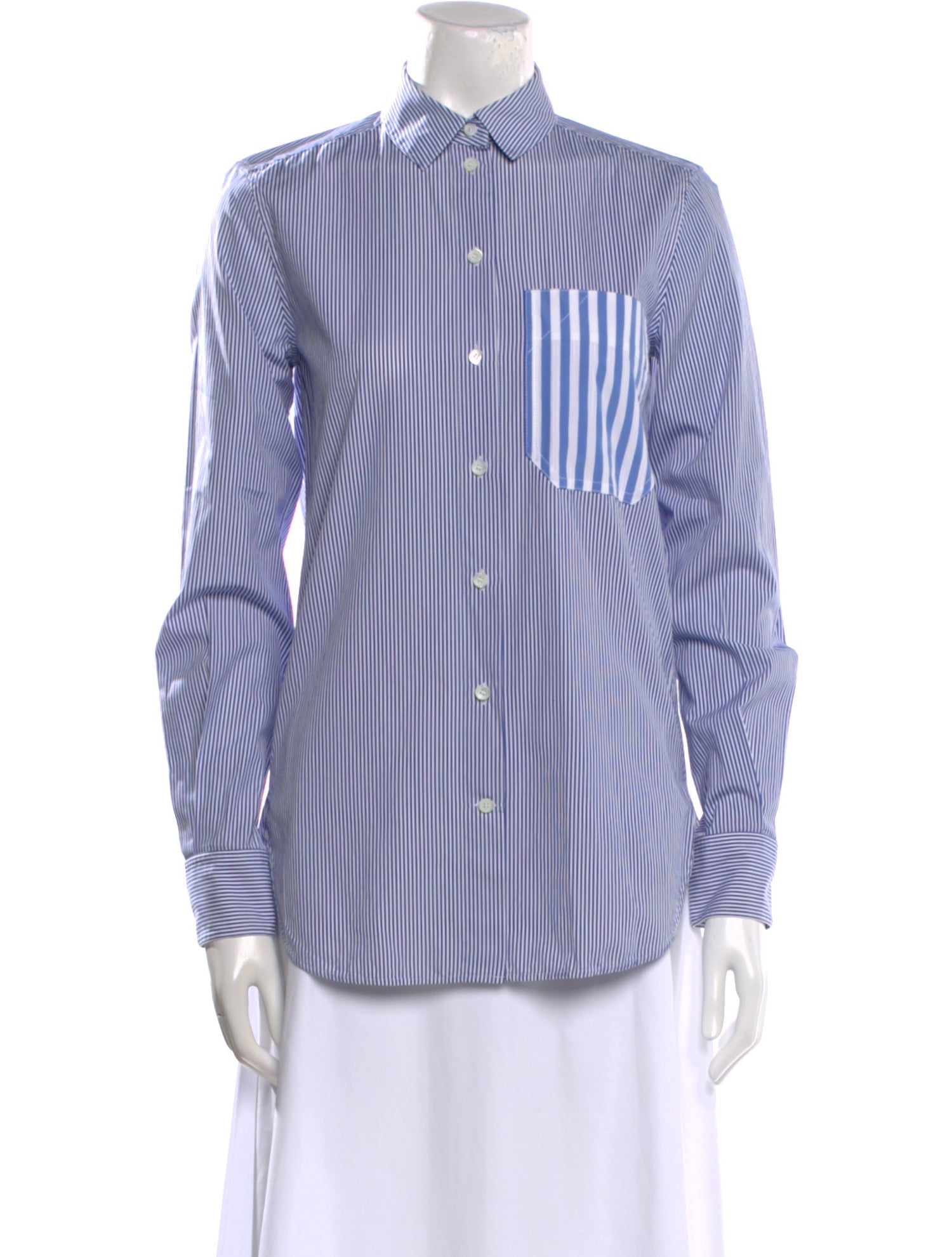 Celine Striped Long Sleeve Button-Up Top