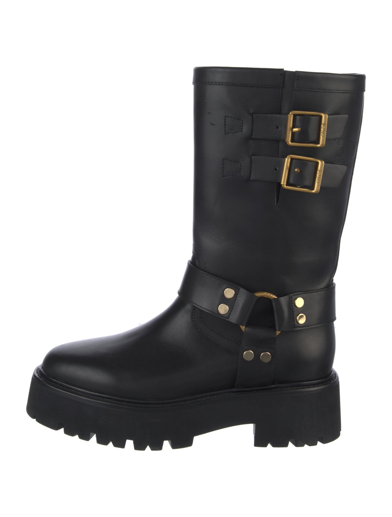 Celine Leather Studded Accents Rain Boots