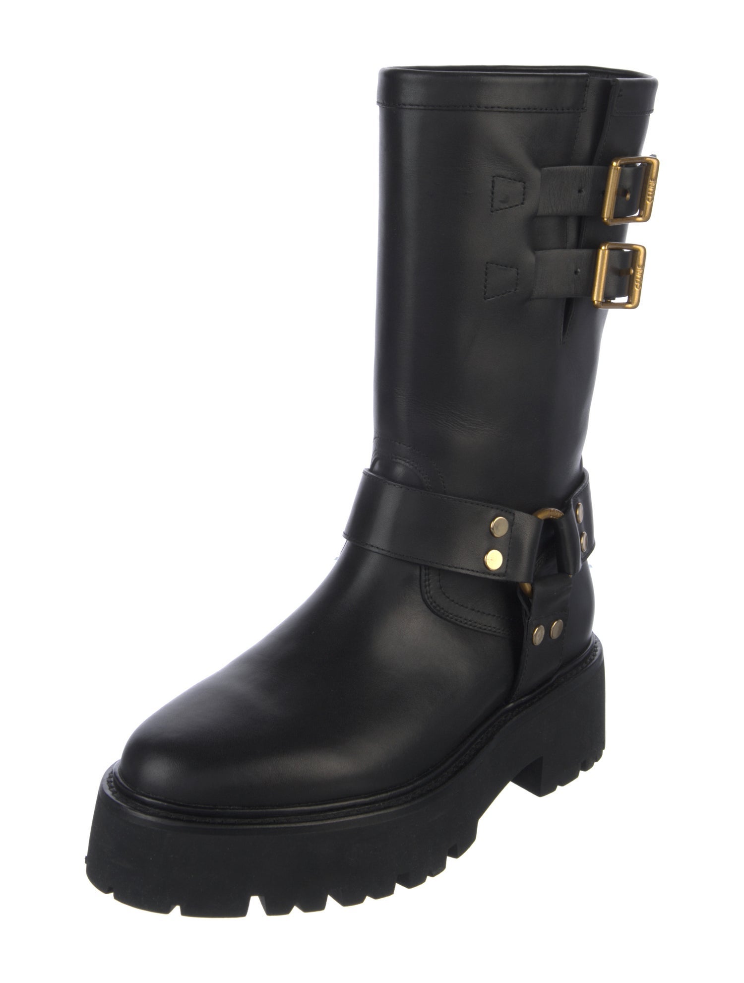 Celine Leather Studded Accents Rain Boots