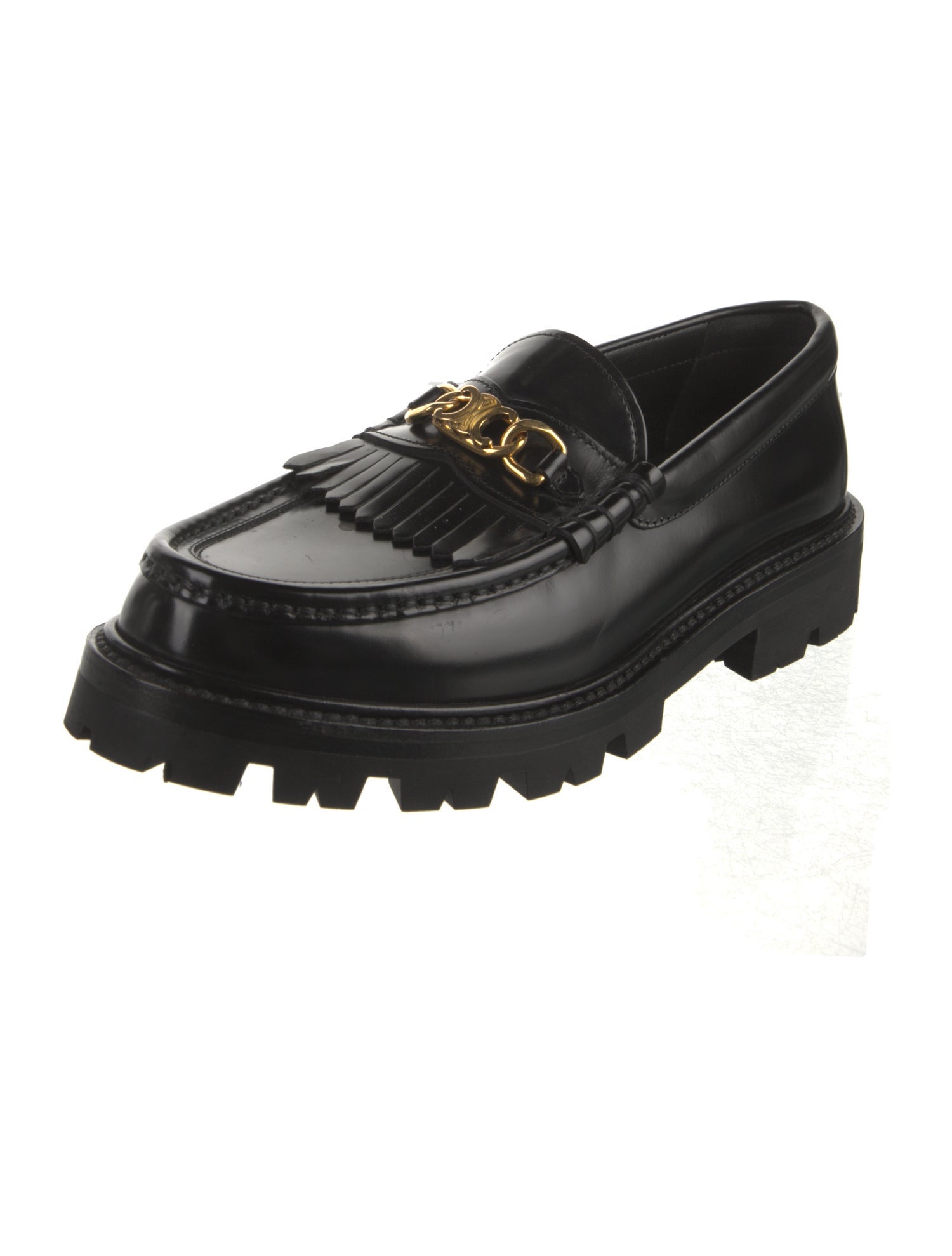 Celine Leather Chain-Link Accents Loafers