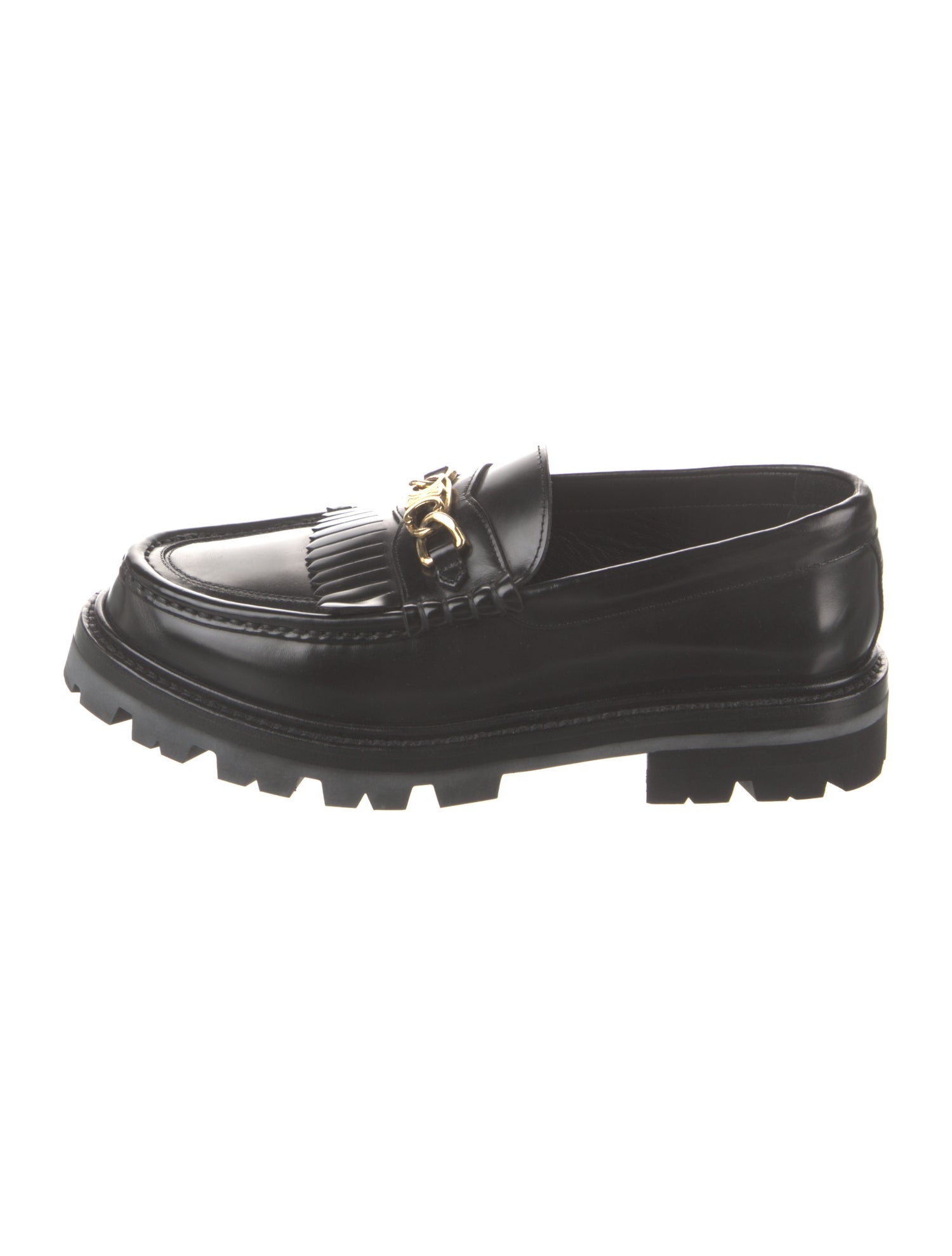 Celine Leather Fringe Trim Accent Loafers