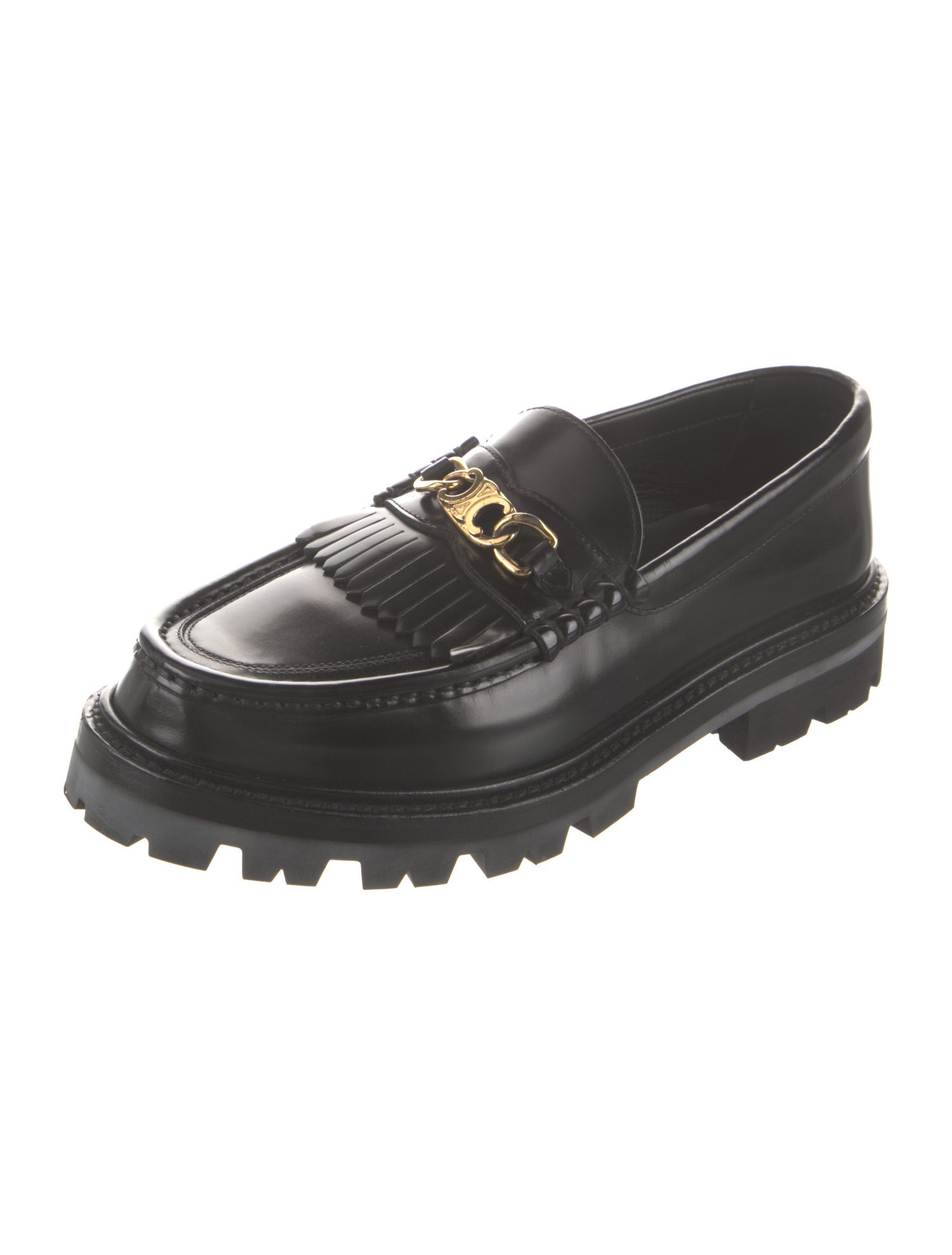 Celine Leather Fringe Trim Accent Loafers