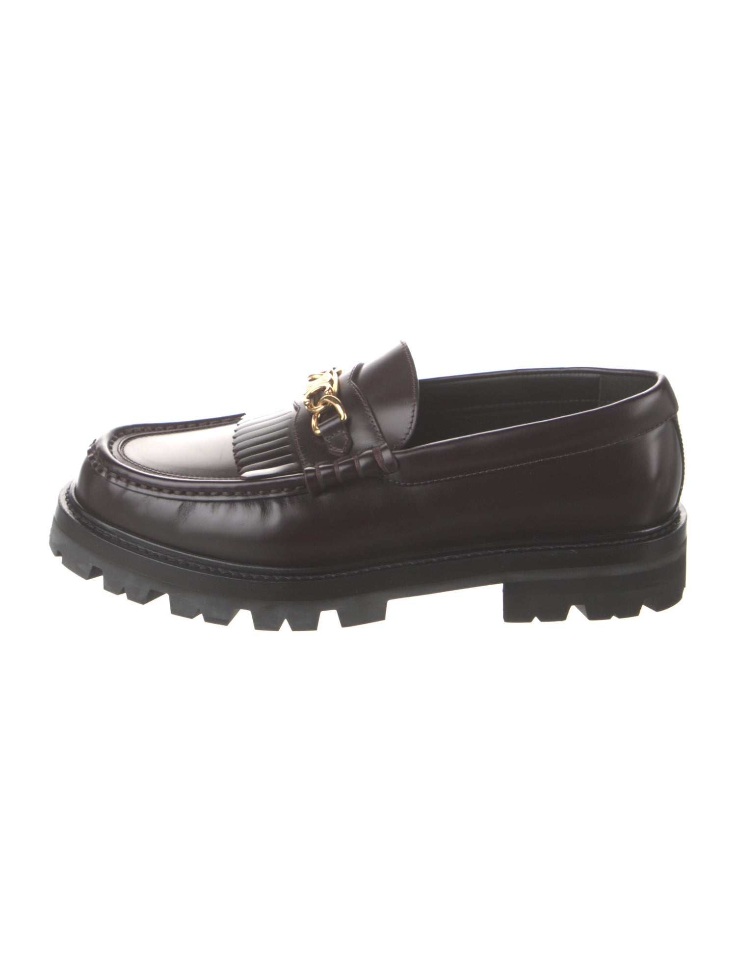 Celine Leather Fringe Trim Accent Loafers