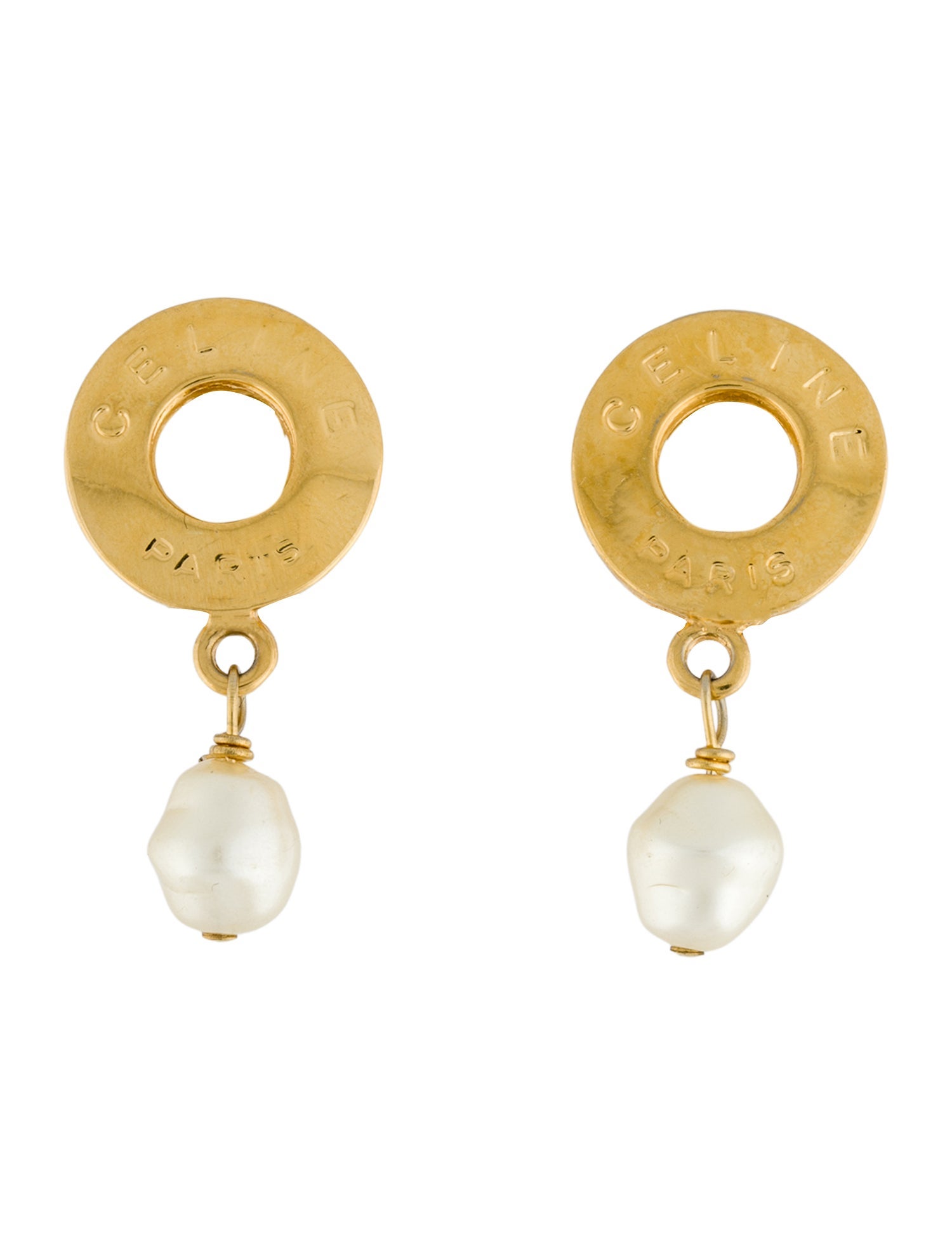 Celine Vintage Faux Pearl Ring Drop clip On Earrings