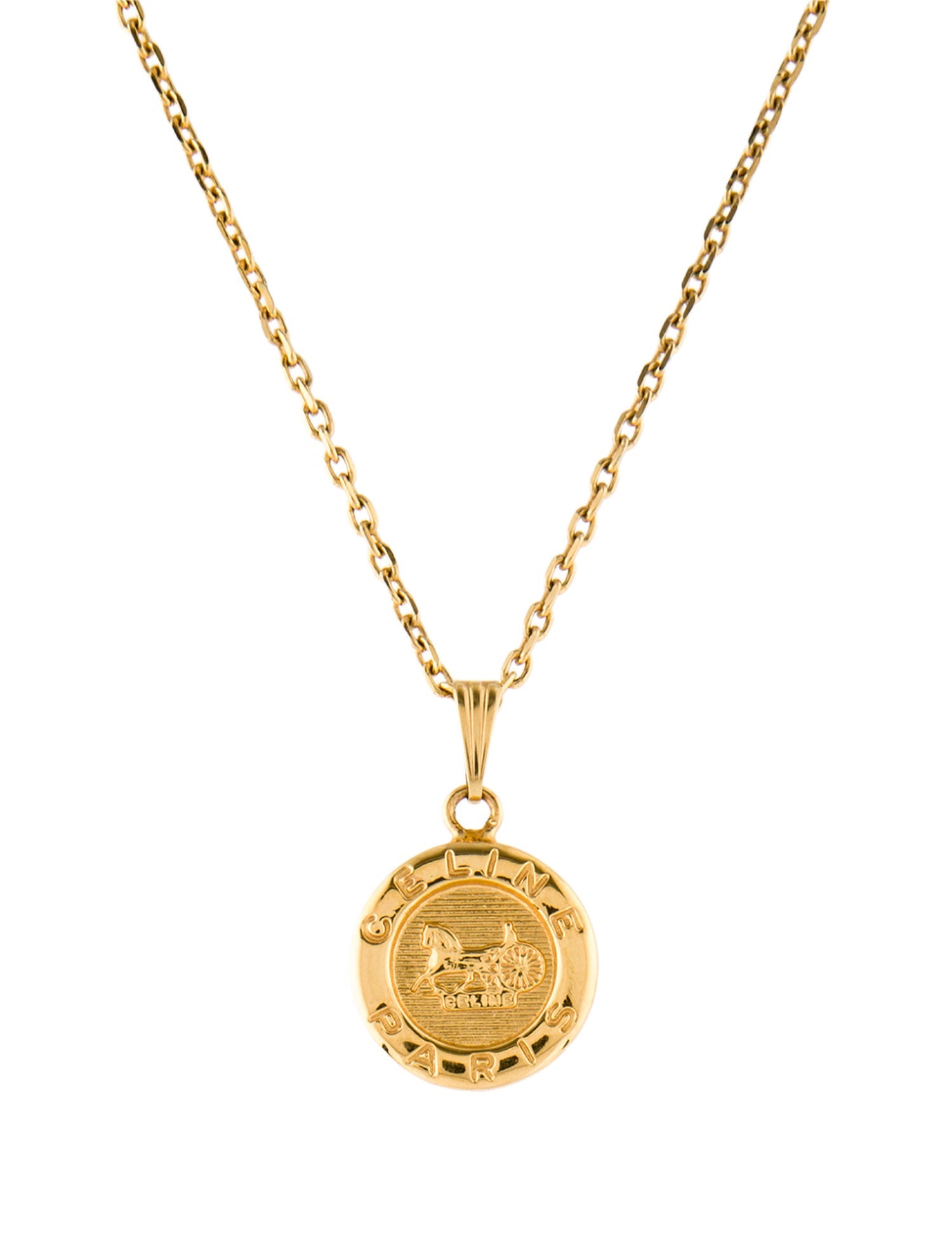 Celine Vintage Horse Carriage Pendant Necklace