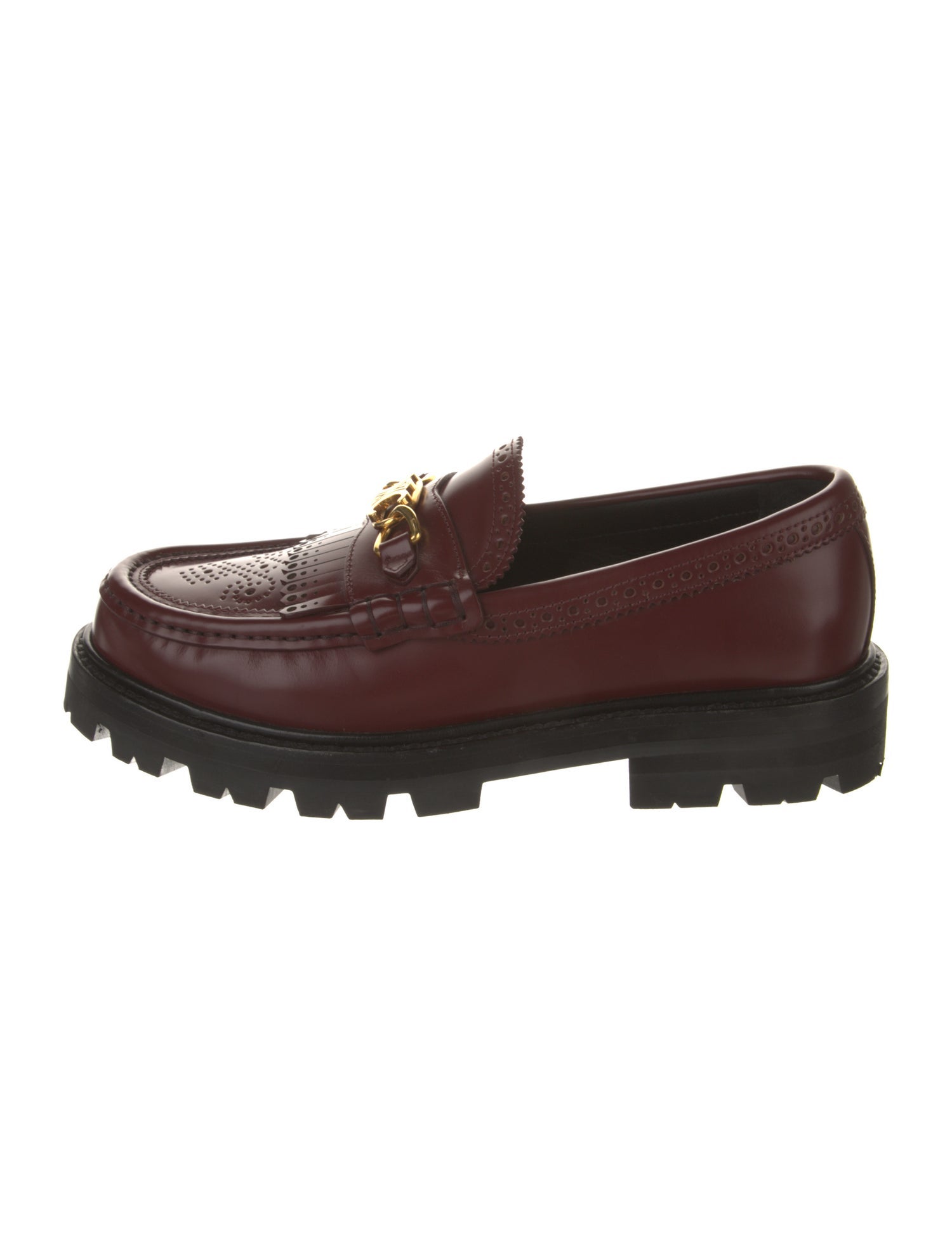Celine Leather Chain-Link Accents Loafers