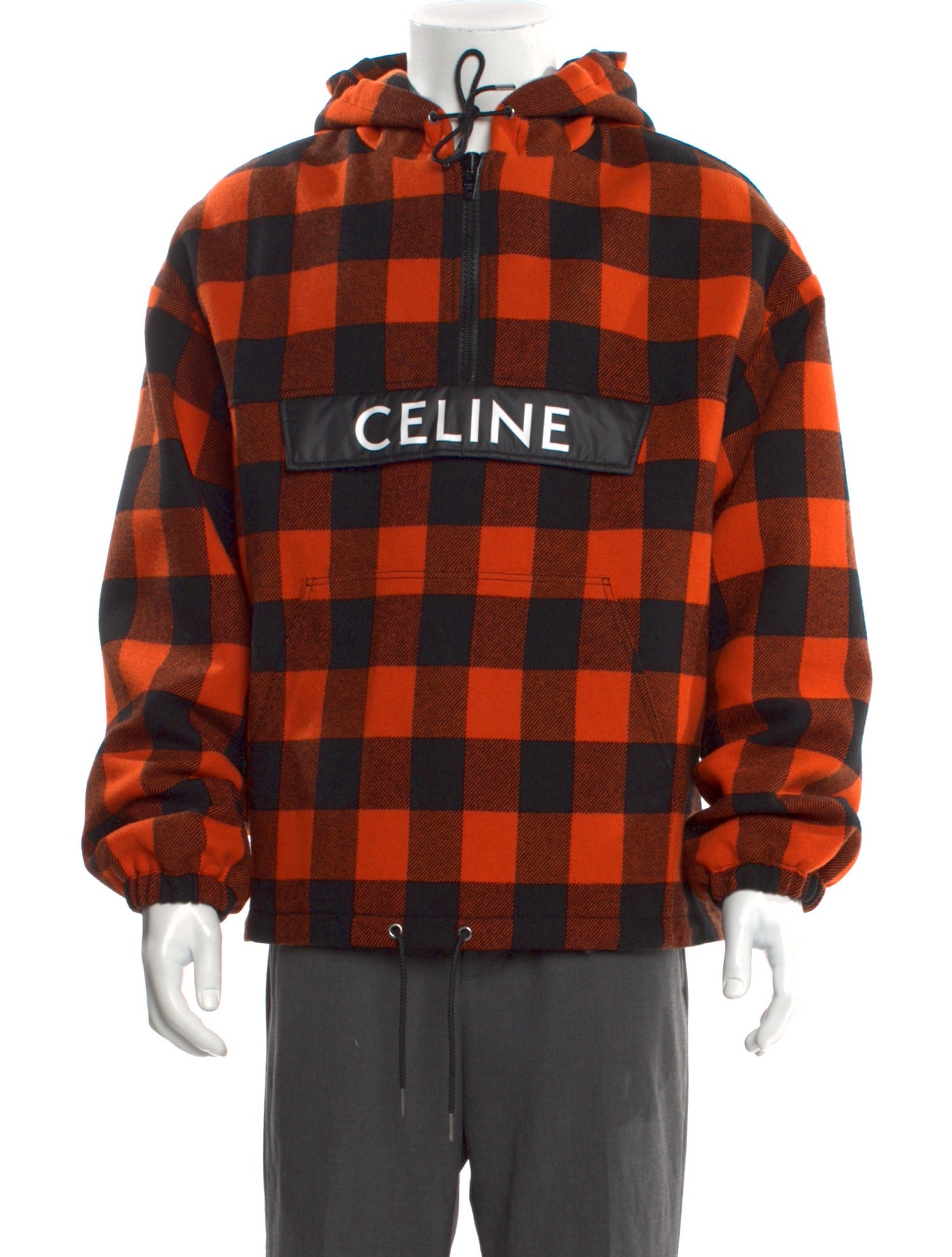 Celine Wool Plaid Print Hoodie w/ Tags