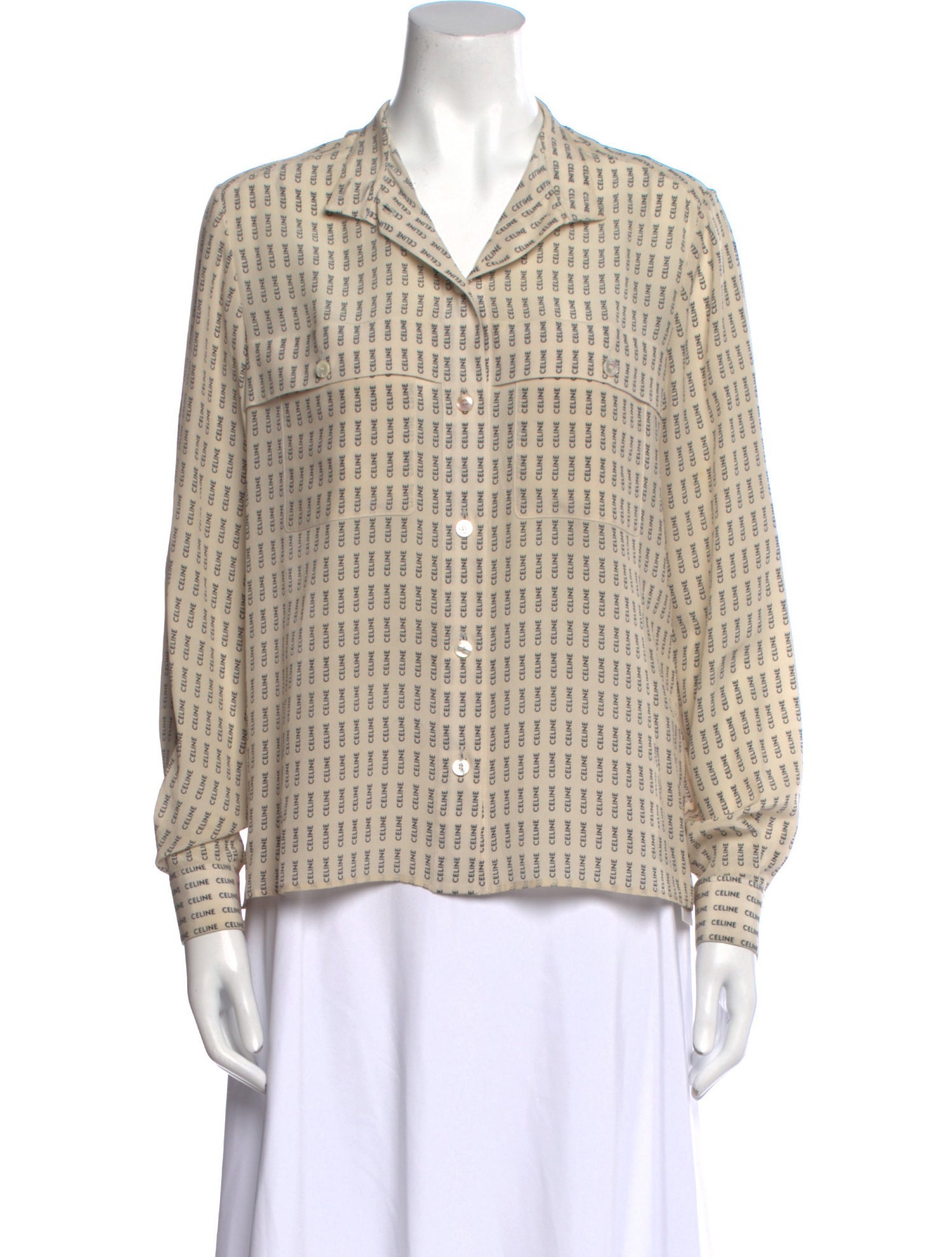 Celine Silk Printed Button-Up Top w/ Tags
