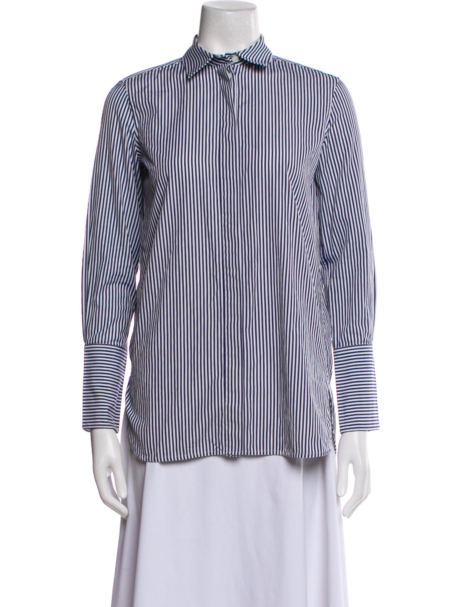 Celine Striped Long Sleeve Button-Up Top