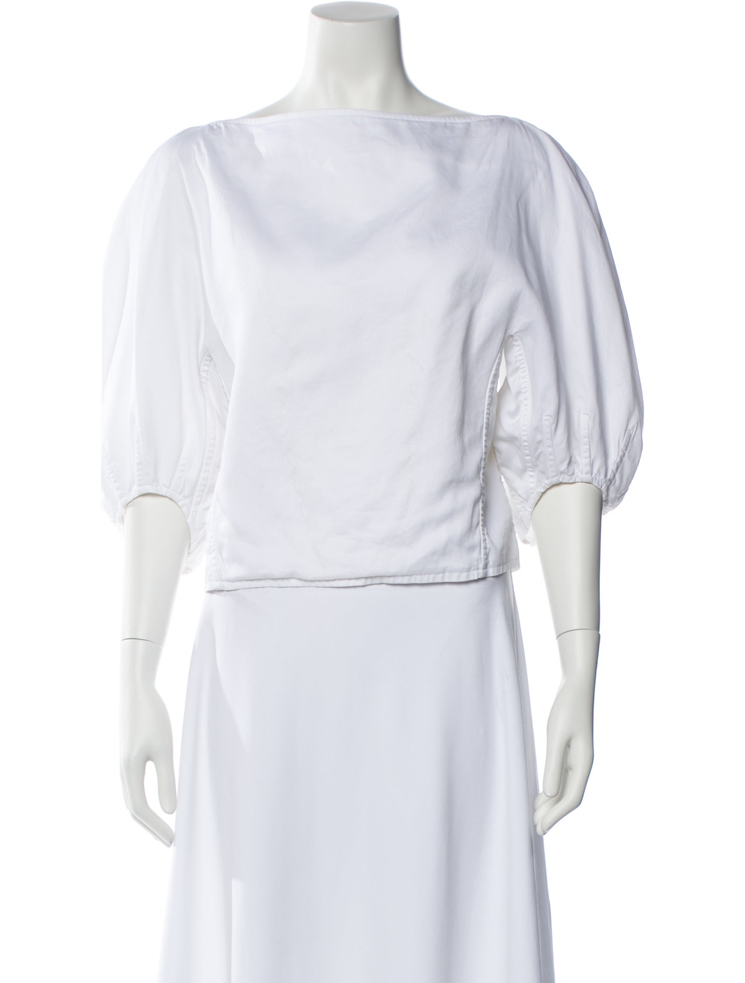 Celine Bateau Neckline Three-Quarter Sleeve Crop Top