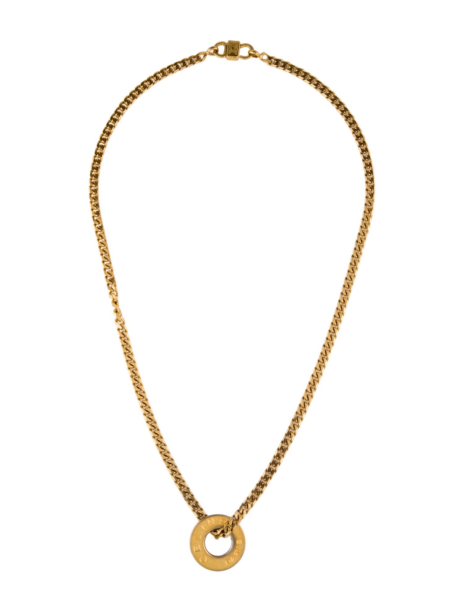 Celine Vintage Logo Circle Pendant Necklace