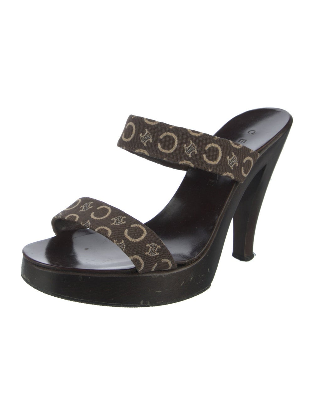 Celine Canvas Slides Brown Patterned Platform - image 2