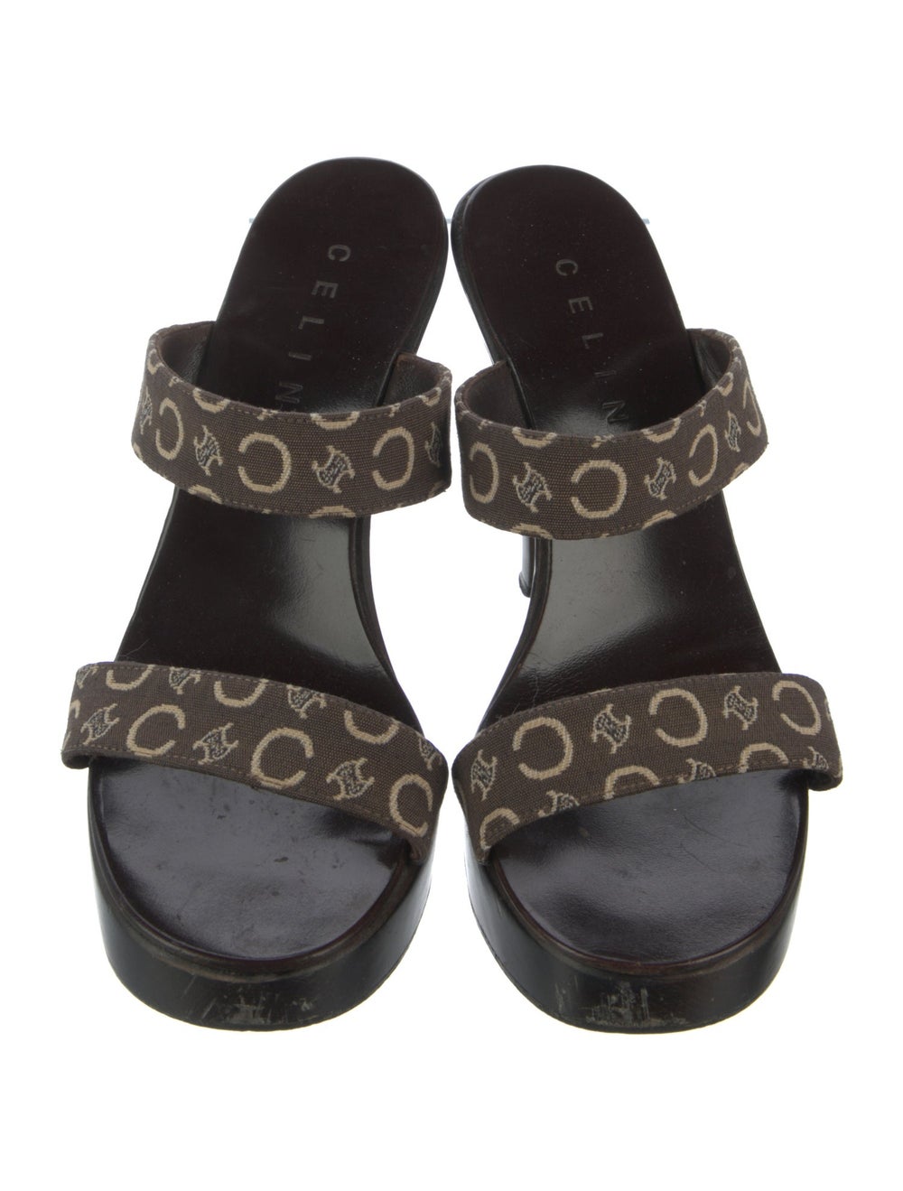 Celine Canvas Slides Brown Patterned Platform - image 3