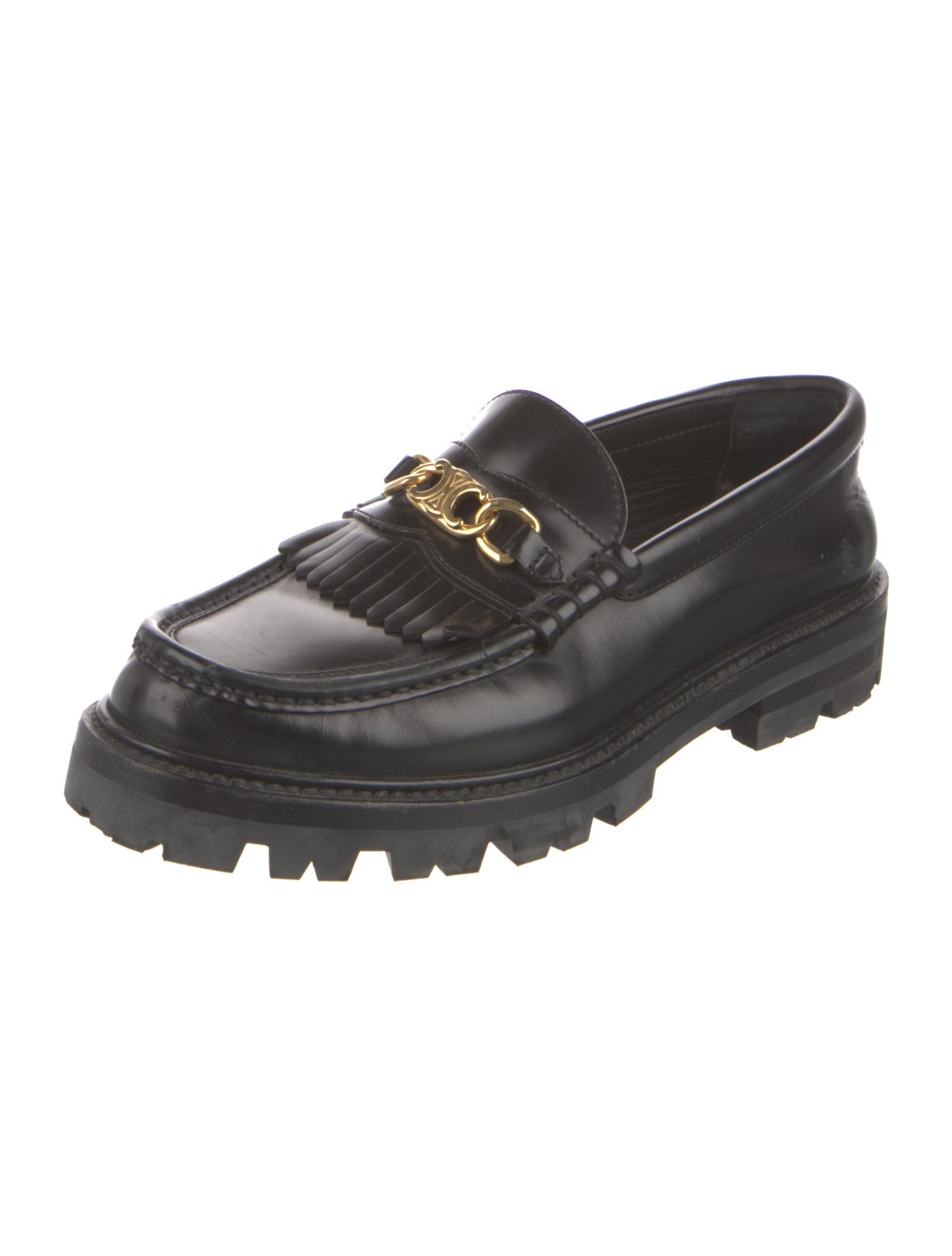 Celine Leather Fringe Trim Accent Loafers