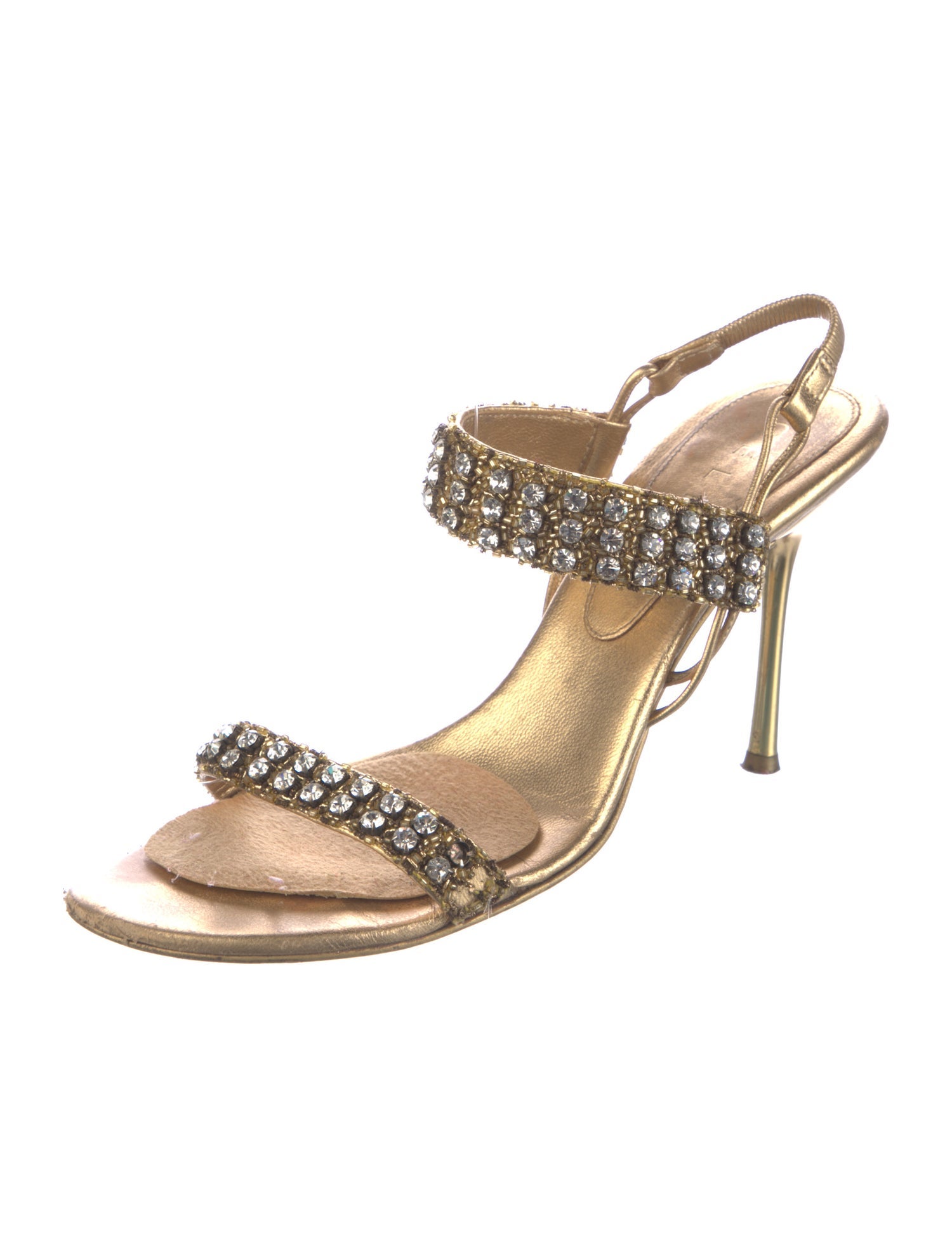 Celine Leather Crystal Embellishments Slingback Sandals