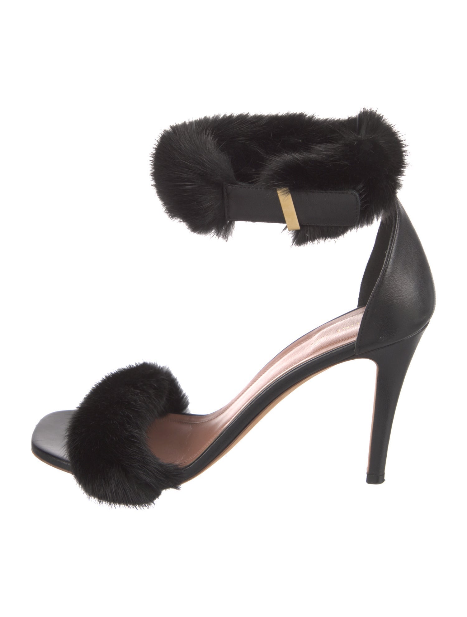 Celine Leather Fur Trim Sandals