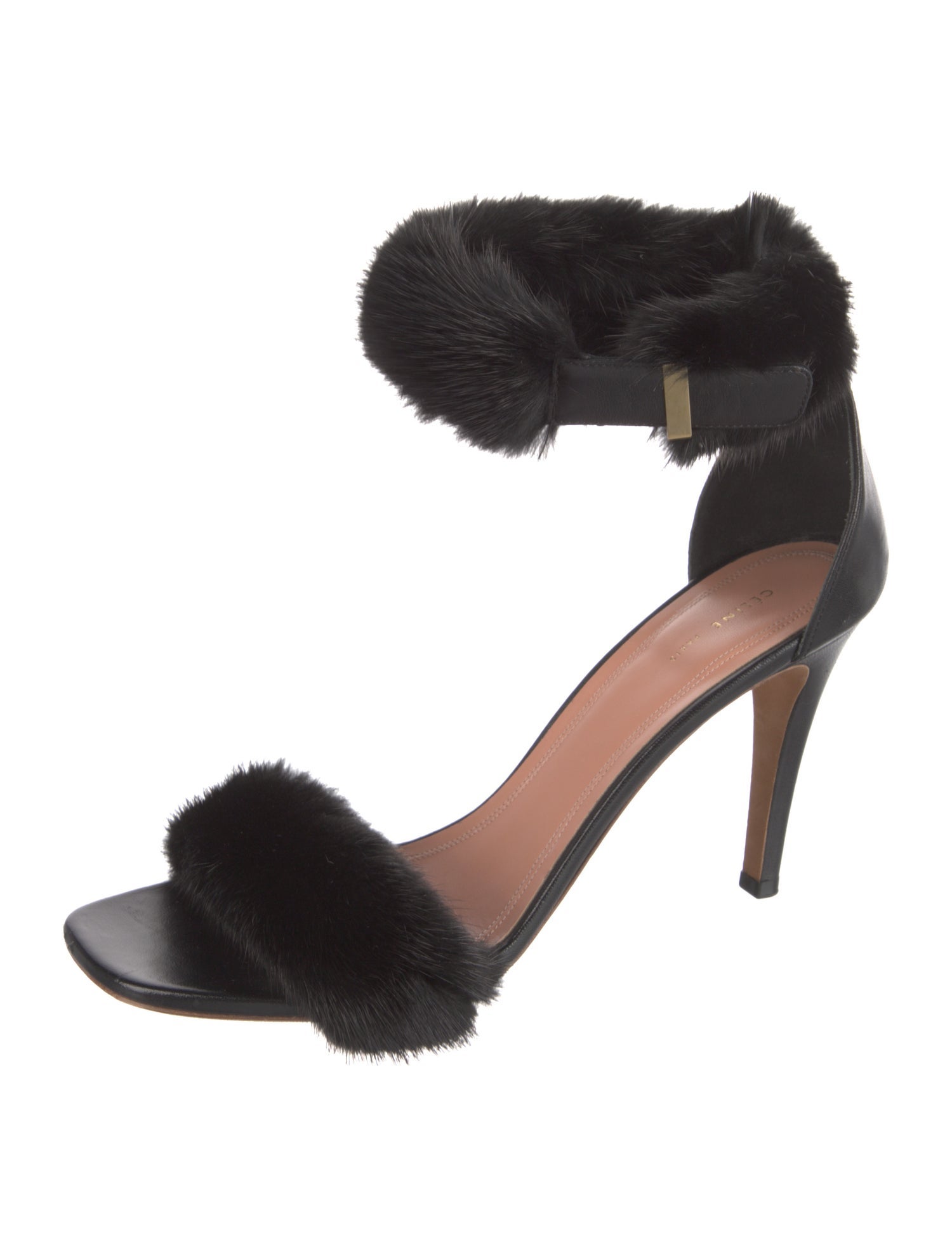 Celine Leather Fur Trim Sandals